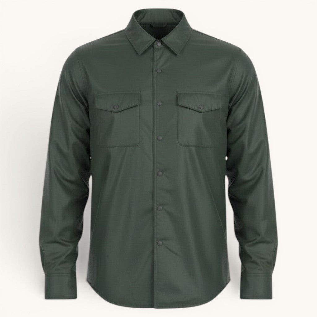 Numero 5 Aspesi dark green nylon shirt jacket with two chest pockets and button closure.