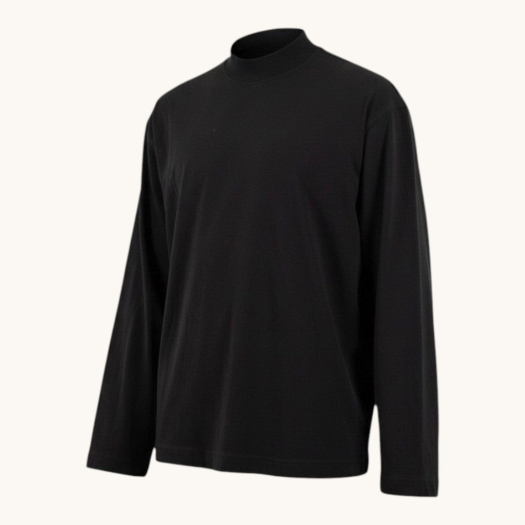 Numero 5 men's black long-sleeve cotton t-shirt with mock neck and regular fit.