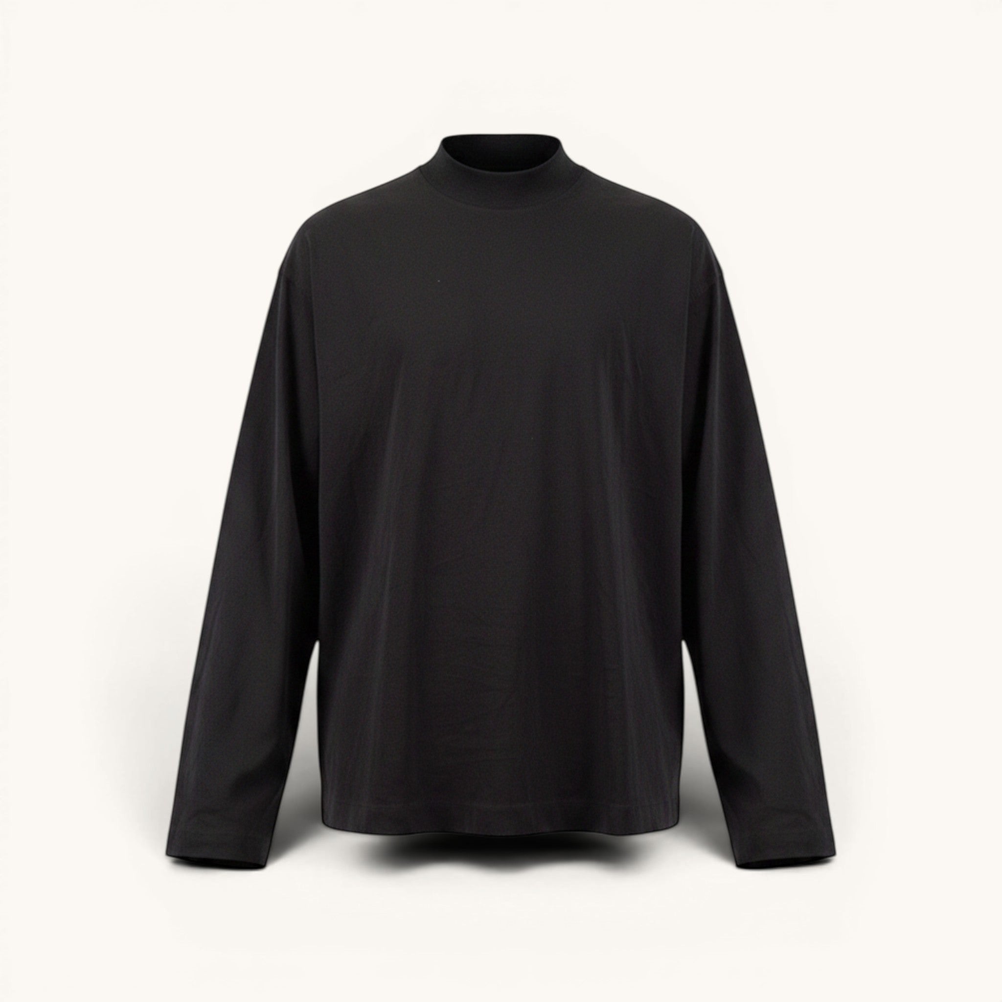Numero 5 men's black long-sleeve cotton t-shirt with mock neck and regular fit.