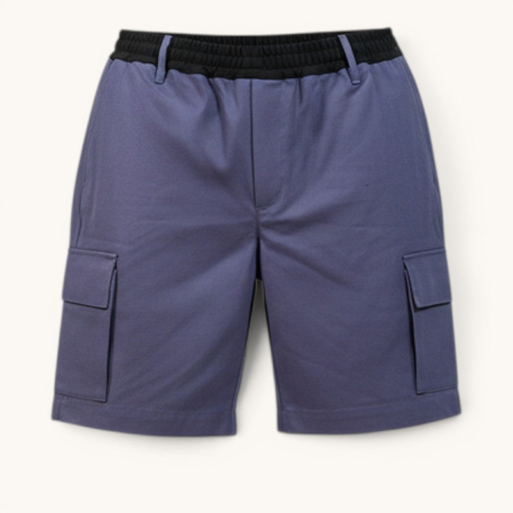 Numero 5 men's blue technical cargo shorts, above the knee length, regular fit, made from polyamide and elastane blend.