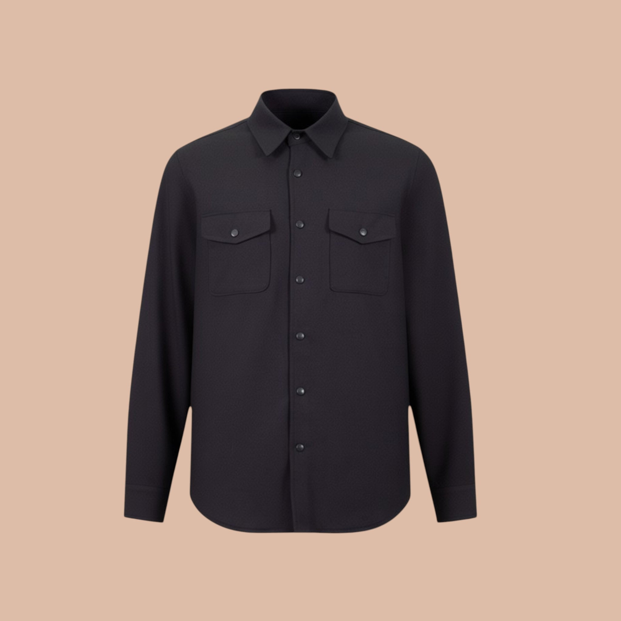 Numero 5 Camicia Aspesi uomo grigia in lana, poliestere ed elastan, con colletto, due tasche sul petto e bottoni.