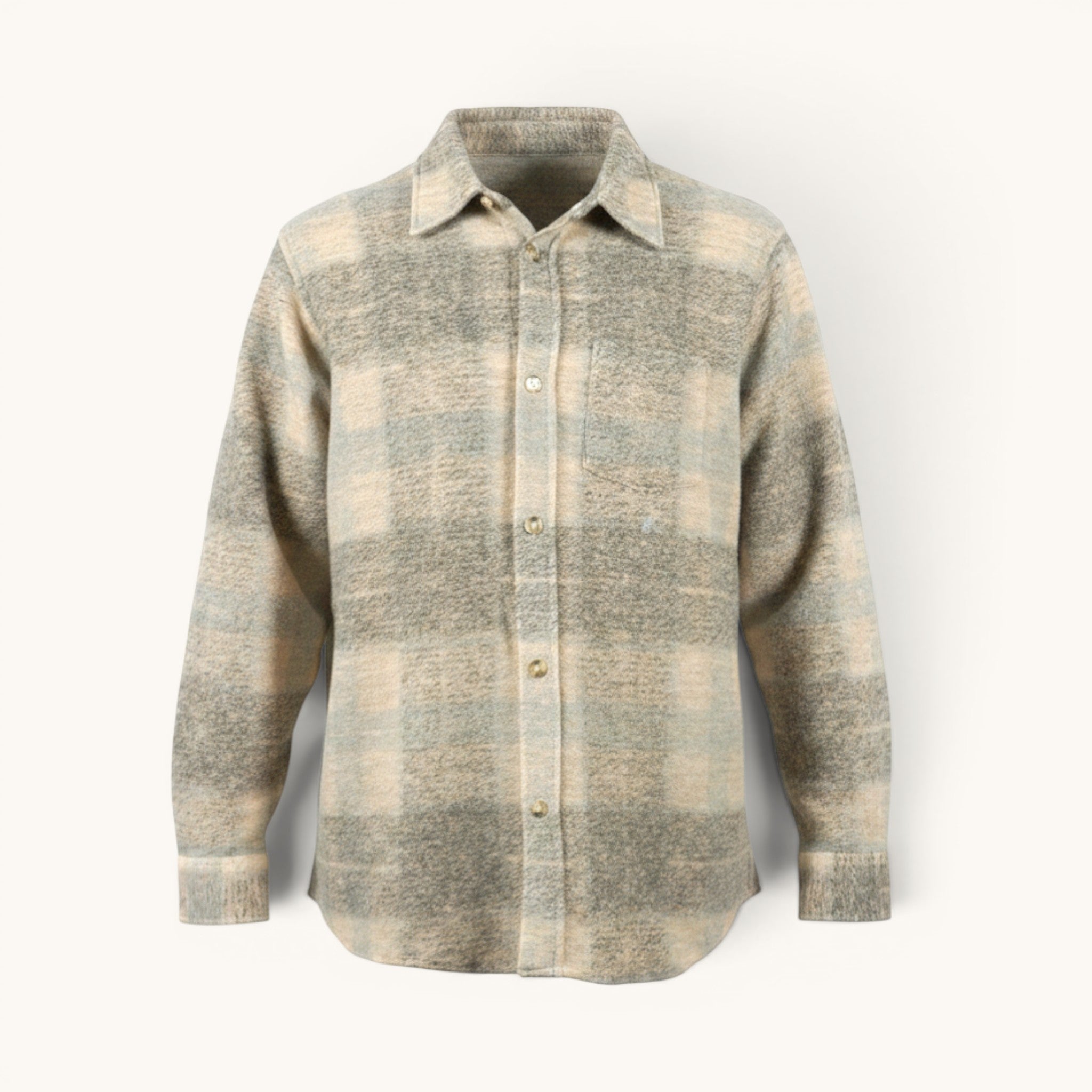 Numero 5 Camicia grigia a quadri da uomo in misto lana, vestibilità regolare, stile casual.