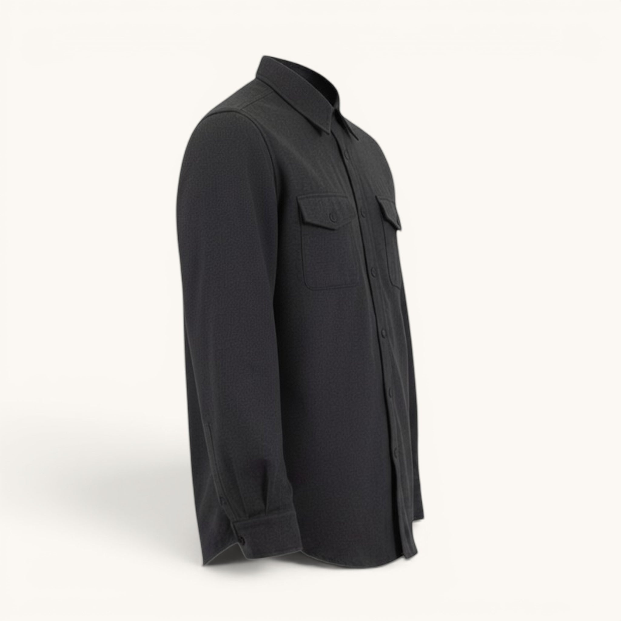 Numero 5 Camicia uomo grigia in lana e poliestere, vestibilità regolare, con tasche sul petto.