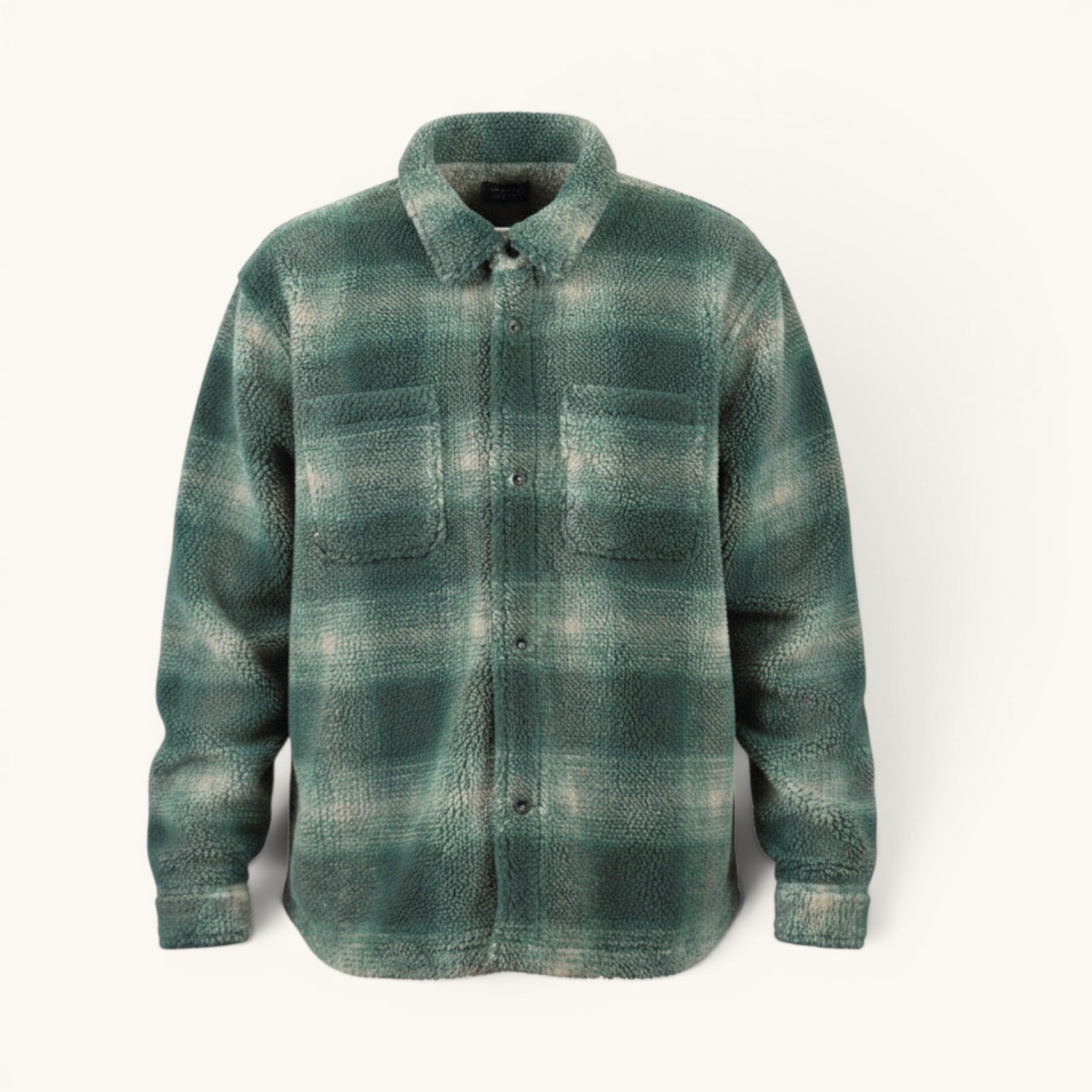 Numero 5 Camicia in pile verde a quadri da uomo, vestibilità regolare, 100% poliestere
