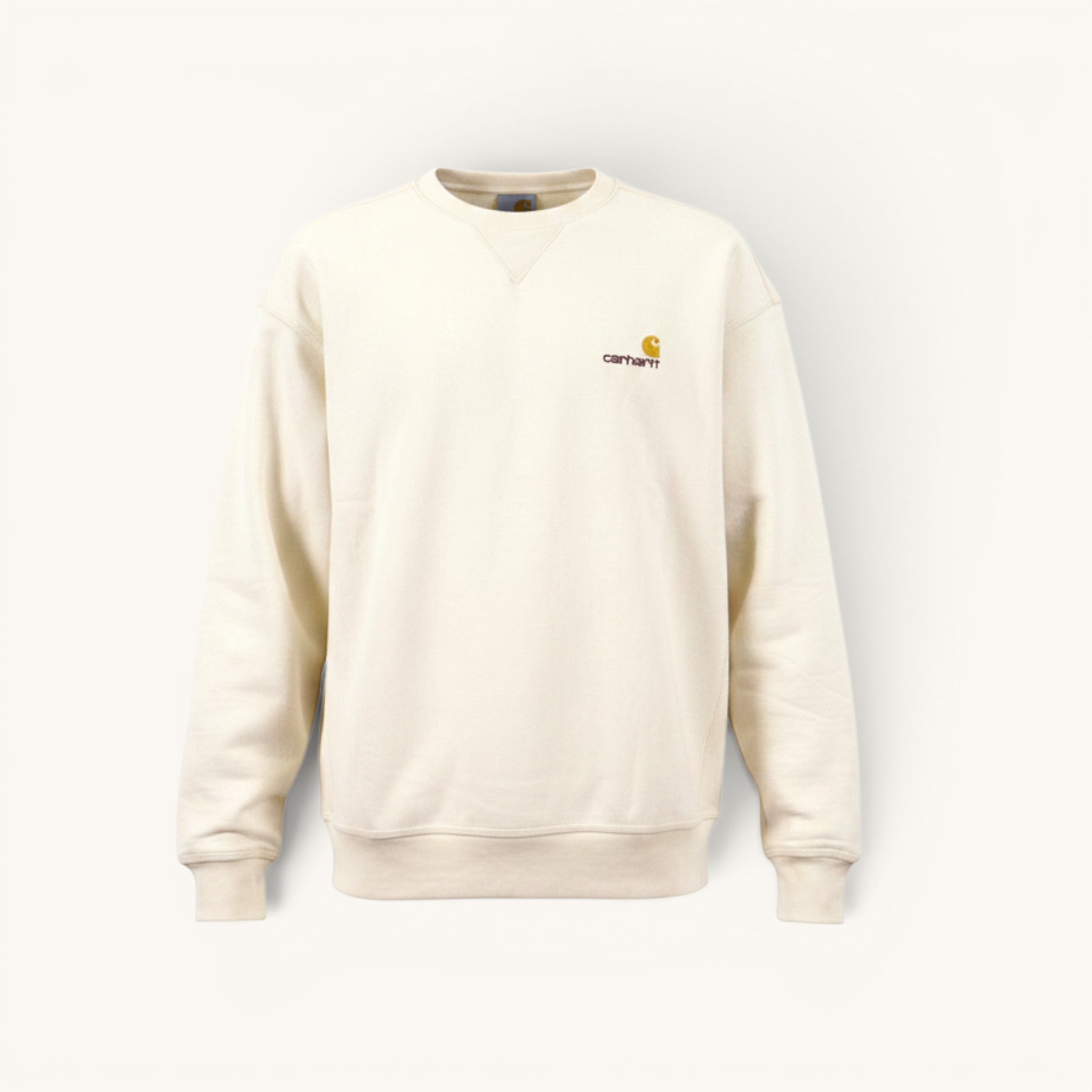 Numero 5 Felpa girocollo uomo Carhartt WIP bianca in cotone e poliestere con logo ricamato sul petto.