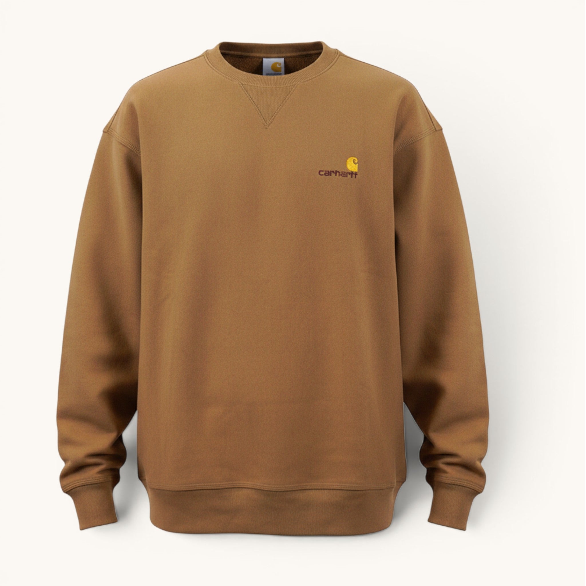 Numero 5 Felpa girocollo marrone in cotone da uomo Carhartt WIP con logo piccolo sul petto.