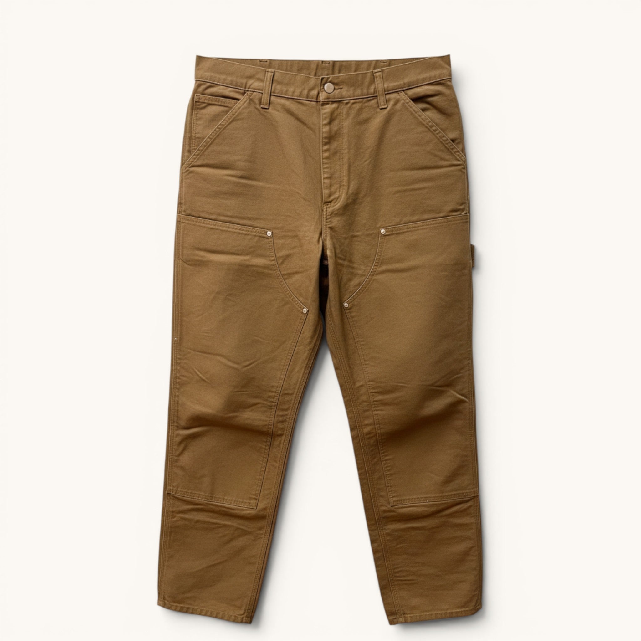 Numero 5 Pantaloni da uomo Carhartt WIP marroni in cotone, design workwear con tasche funzionali e vestibilità regular.