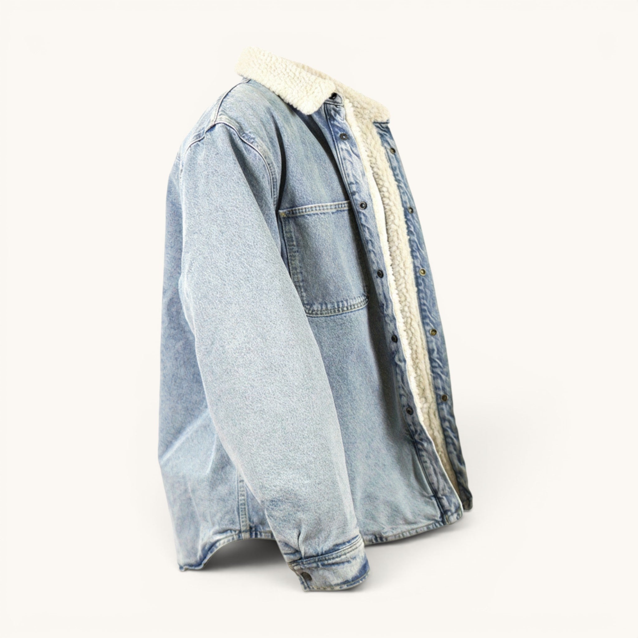 Numero 5 men's light wash denim jacket with sherpa lining, regular fit, essential design, 100% cotton exterior.