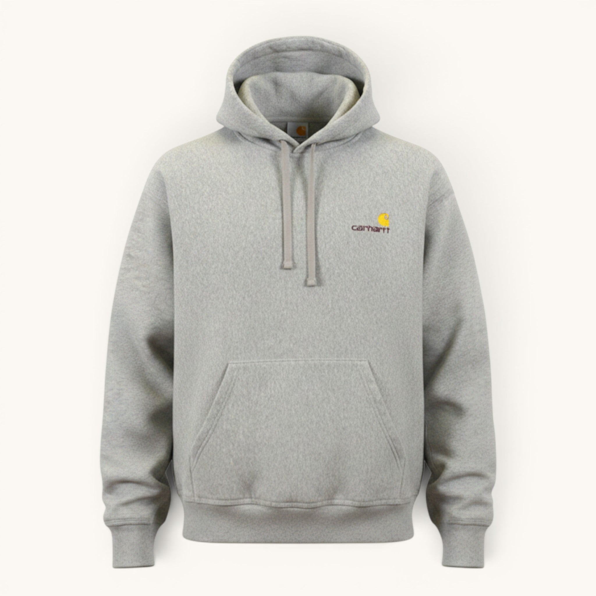 Numero 5 Felpa con cappuccio grigia Carhartt WIP in cotone e poliestere con logo ricamato sul petto e tasca a marsupio.