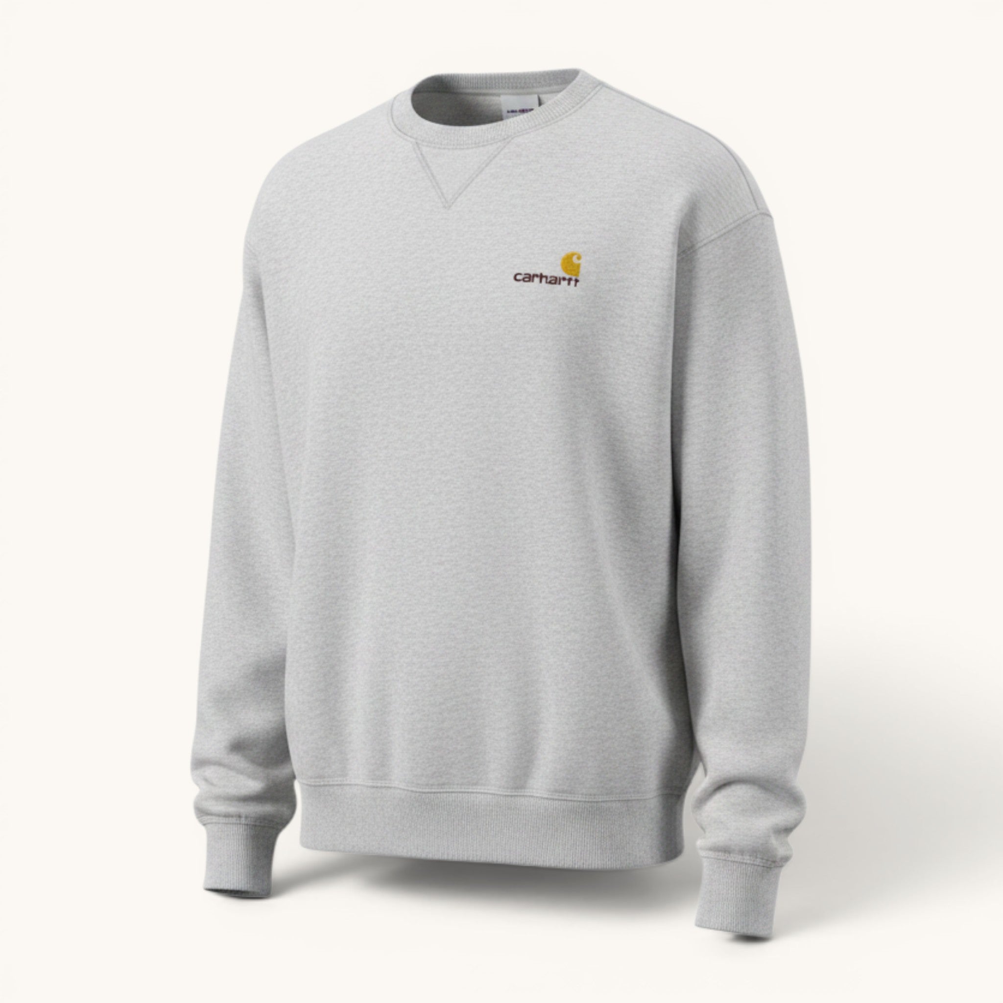 Felpa girocollo grigio chiaro in cotone e poliestere da uomo Carhartt WIP con logo ricamato sul petto.