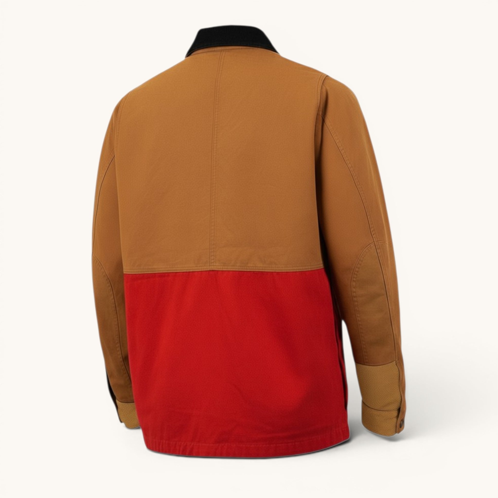 Numero 5 Giubbotto da uomo Carhartt WIP in cotone marrone e rosso con pannelli a contrasto e colletto nero.