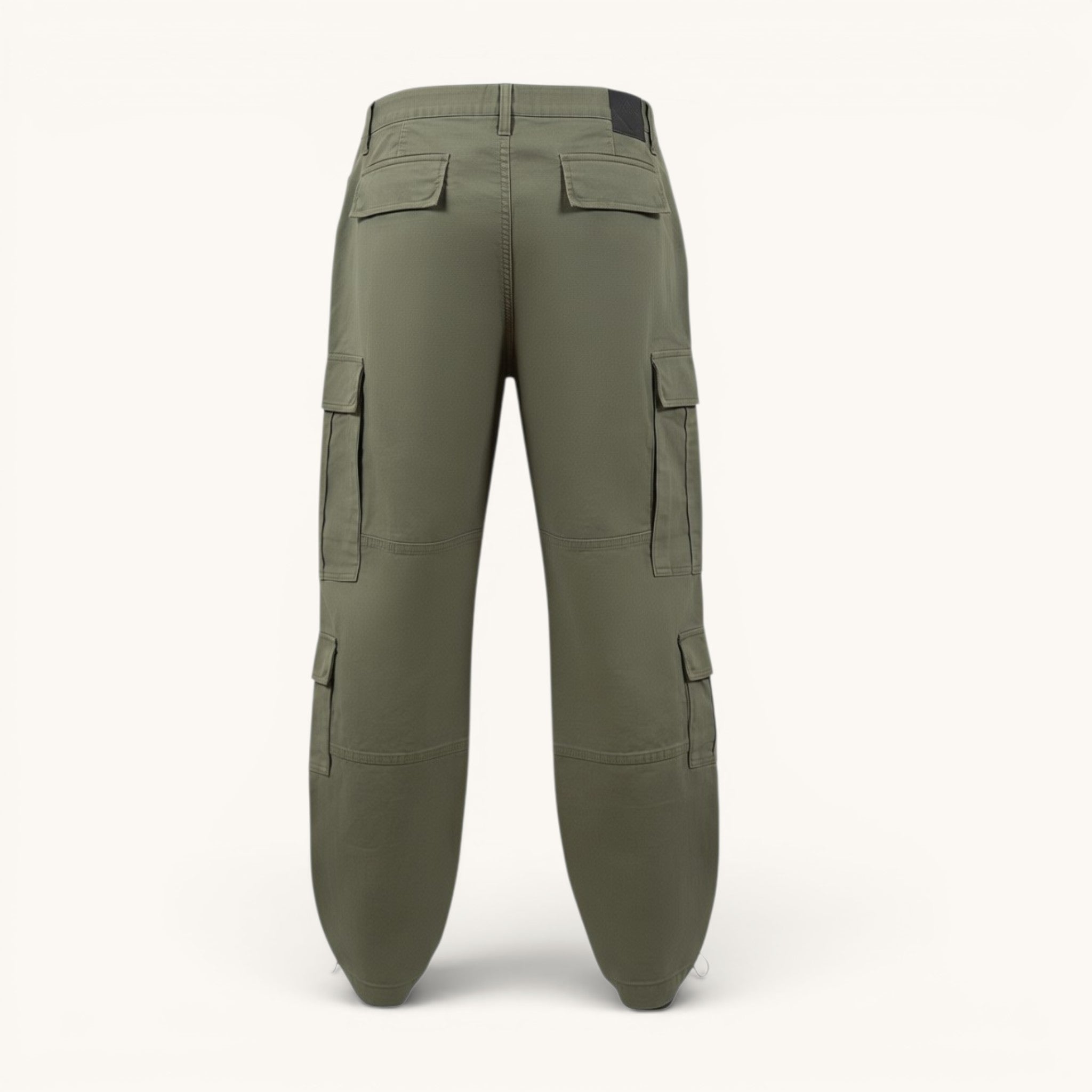 Numero 5 green cotton cargo pants for men with multiple pockets and regular fit.