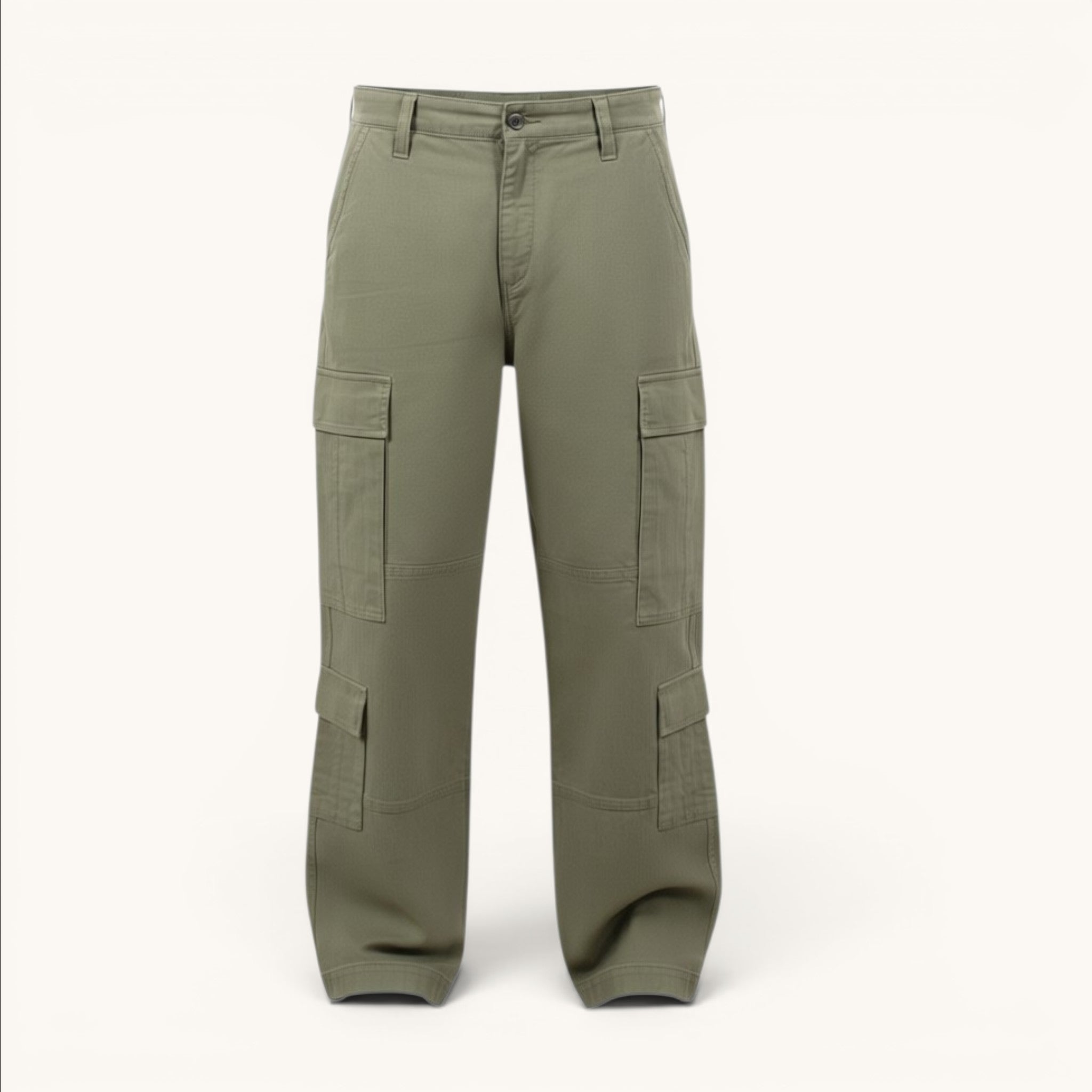 Numero 5 Uomo verde cotone cargo pants con tasche laterali e vestibilità regolare.