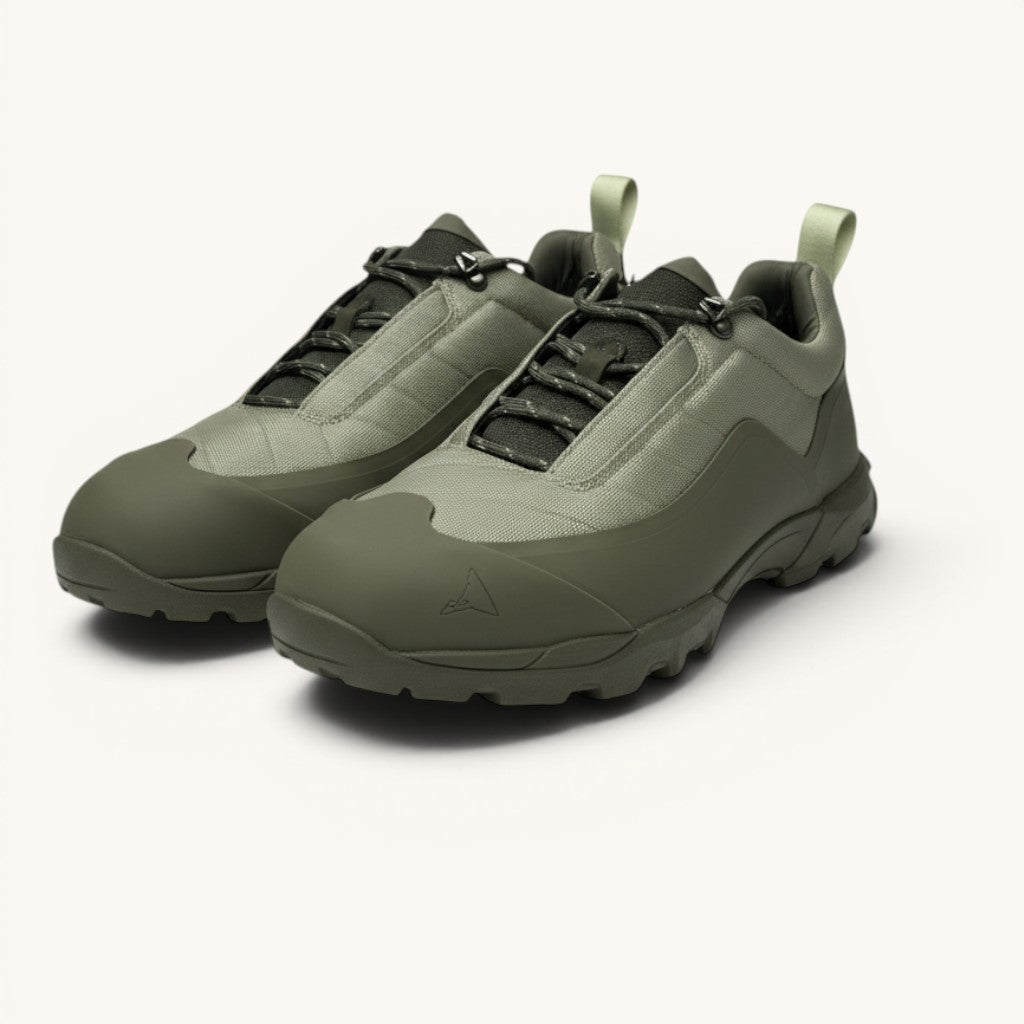 Numero 5 green quilted nylon and rubber hiking boots with lace-up closure and pull tab