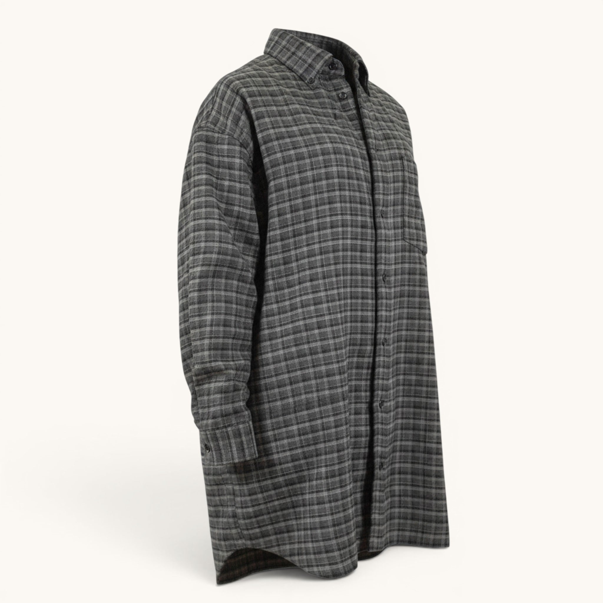 Numero 5 women's grey plaid virgin wool shirt dress, regular fit, midi length, padded, winter season.