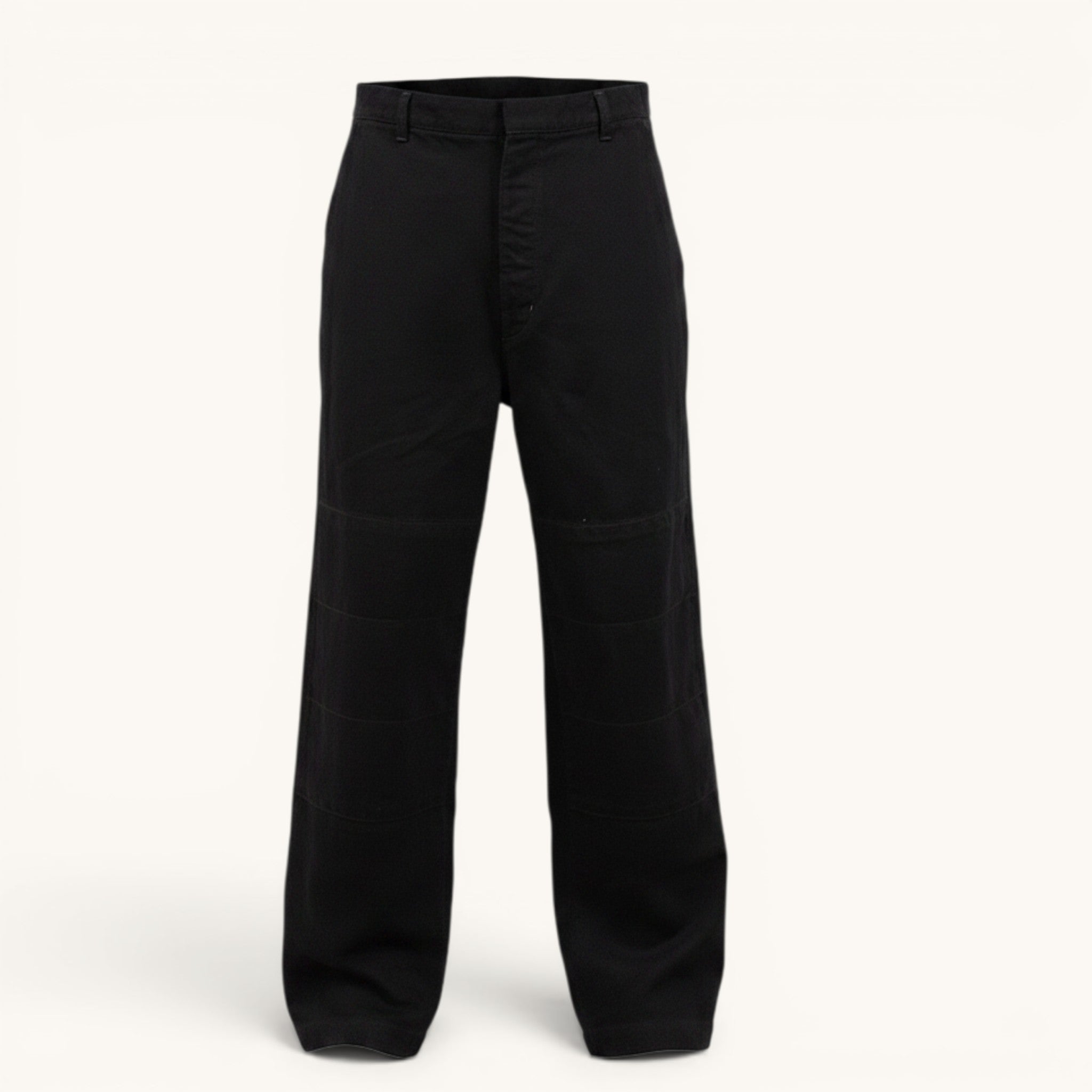 Numero 5 Lemaire black cotton trousers with a regular fit and clean lines, featuring a tie waist and paneled legs.