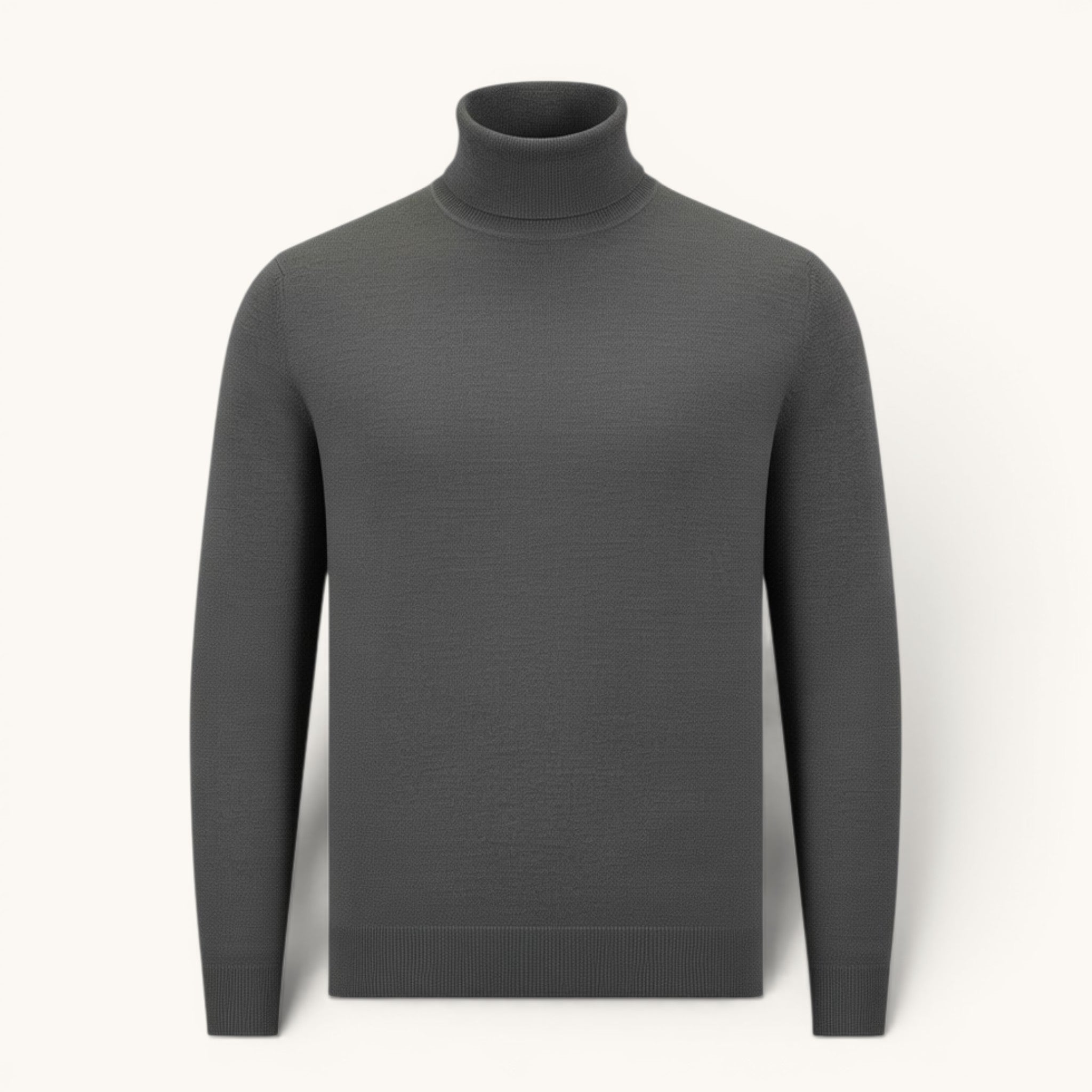 Numero 5 Maglione collo alto grigio in 100% lana vergine da uomo, vestibilità regolare, ideale per l'inverno.