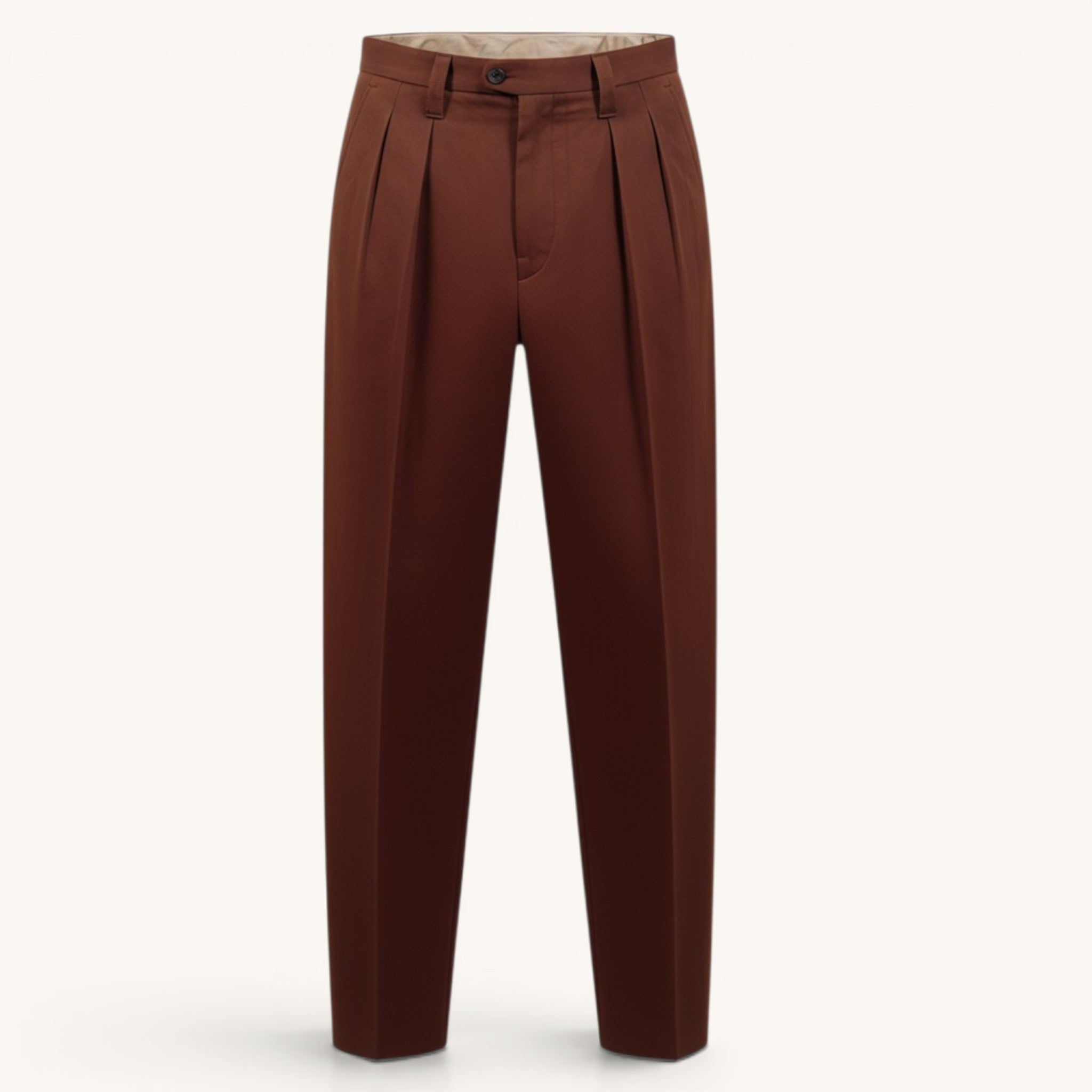 Numero 5 Pantalone marrone in cotone e lino, vestibilità regolare, design minimal, uomo, estate.