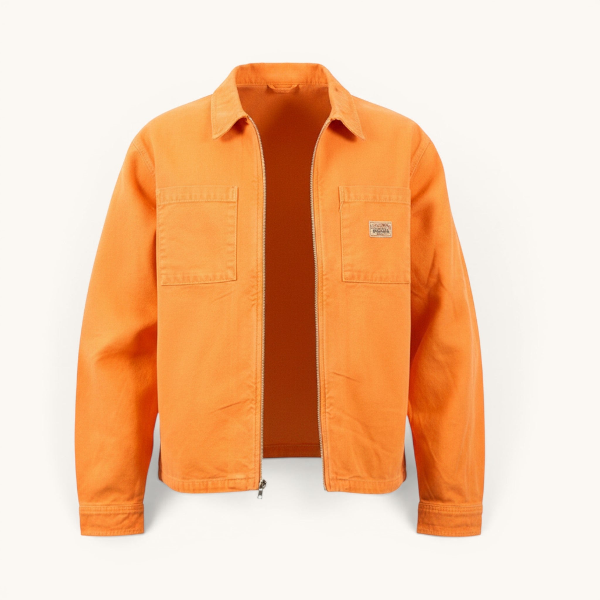 Numero 5 orange cotton work shirt jacket with zip closure and two chest pockets, regular fit, for men.