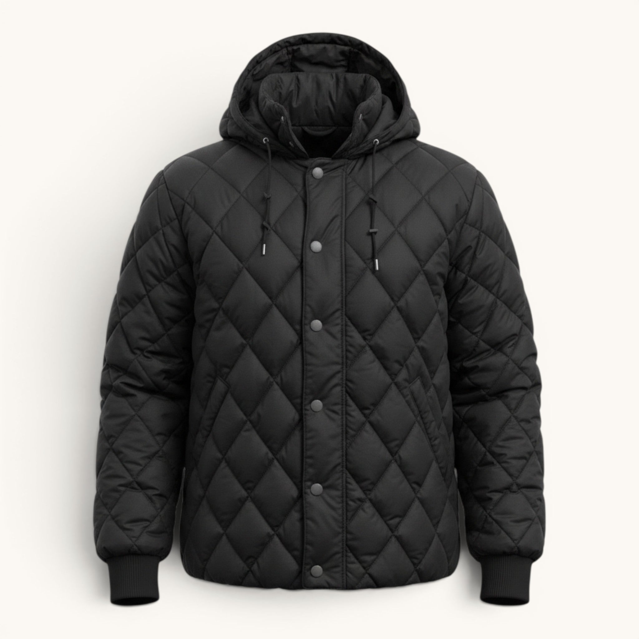 Numero 5 men's quilted navy blue nylon puffer jacket with hood and regular fit