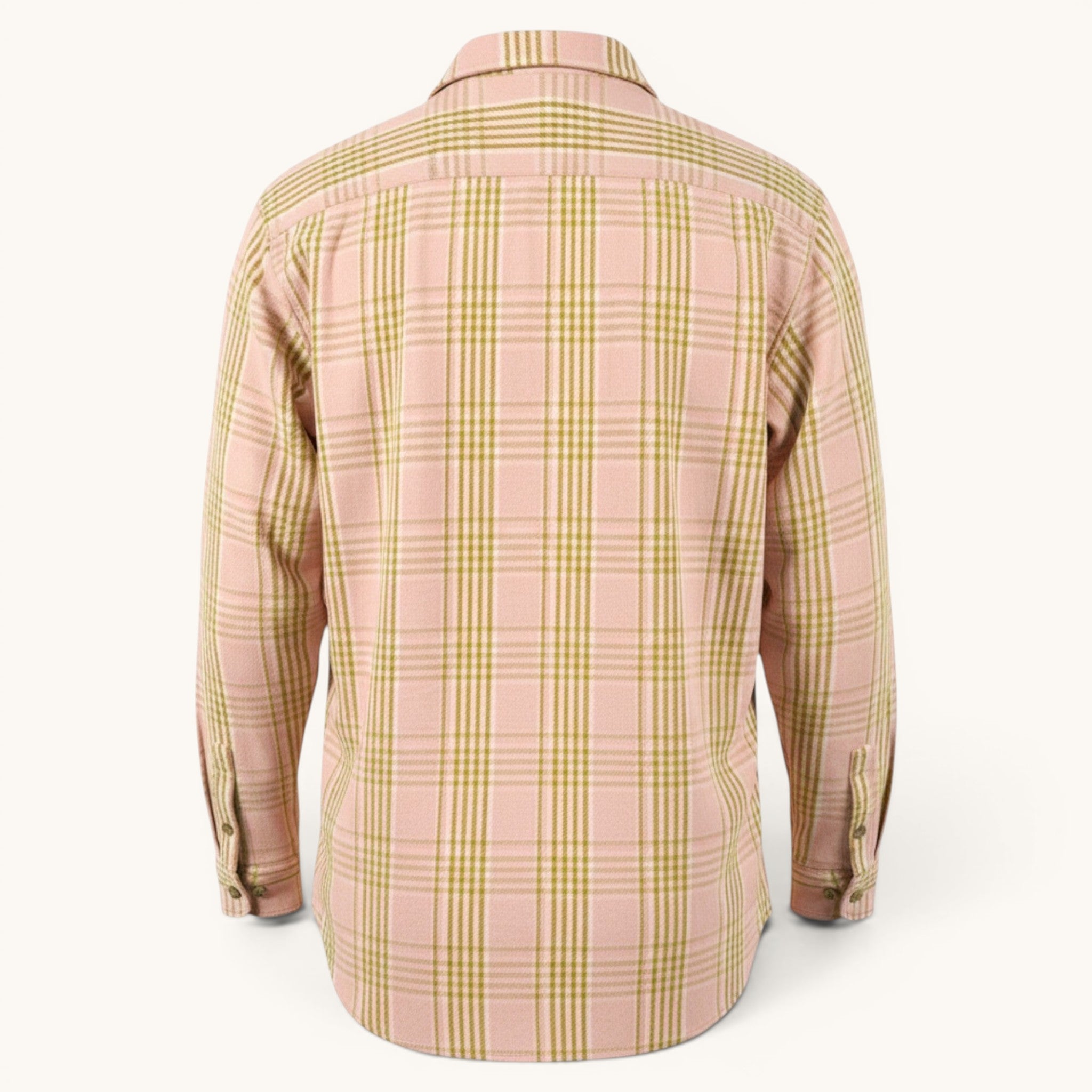 Numero 5 Stussy men's pink plaid long-sleeve shirt with green and white checks. Regular fit.
