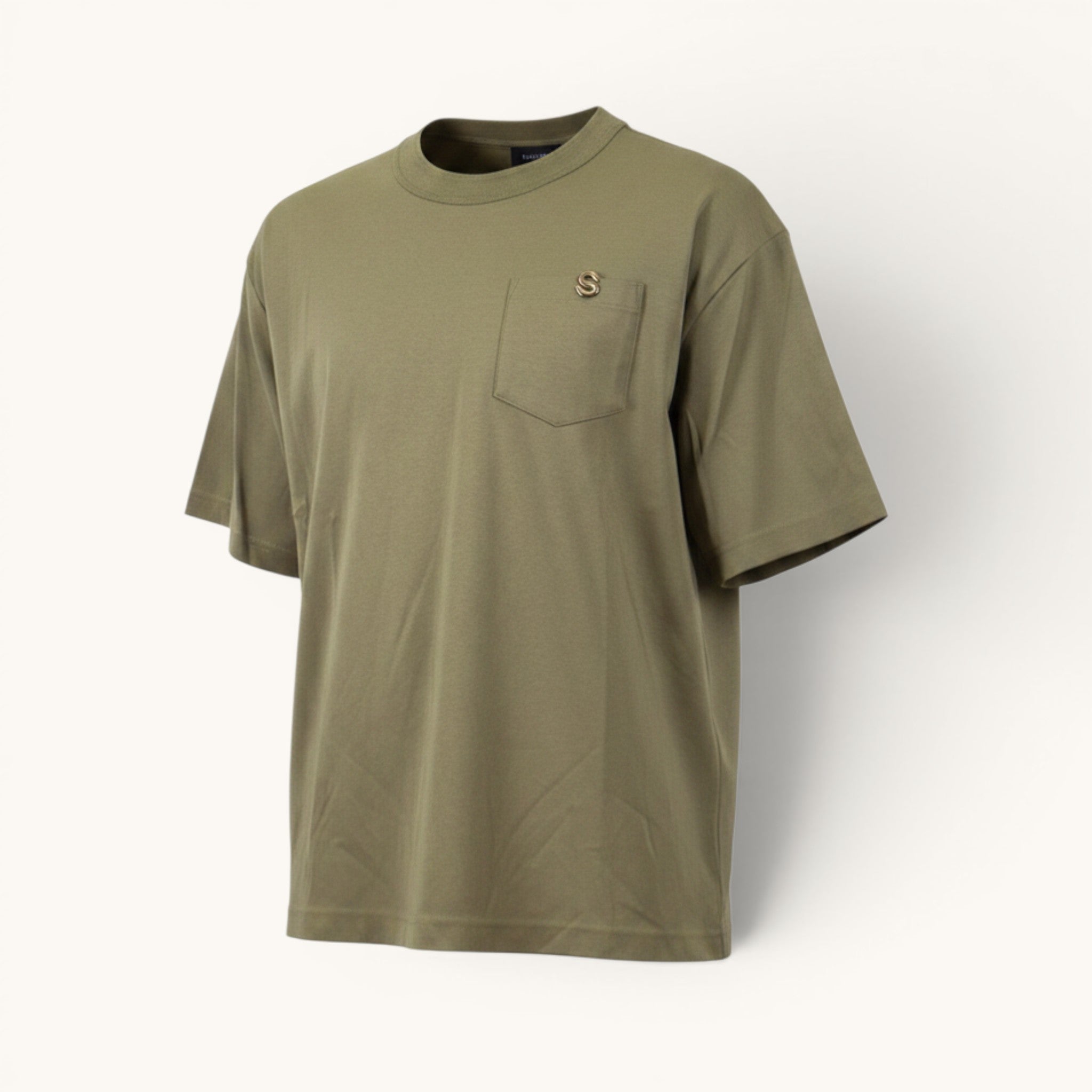 Numero 5 uomo t-shirt verde in cotone, vestibilità regular, con taschino sul petto e logo S metallico.