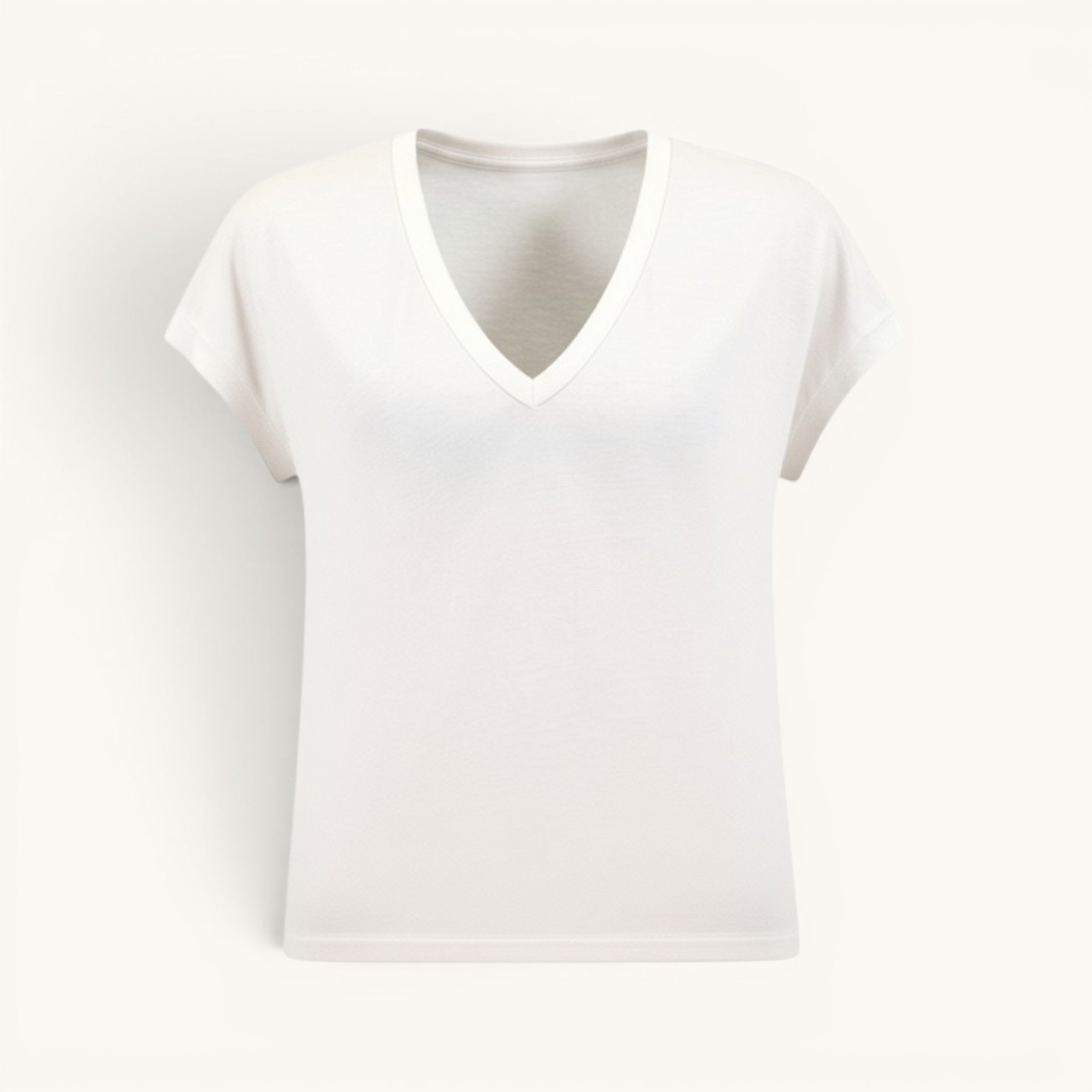 Numero 5 T-shirt bianca da donna in cotone con scollo a V e maniche corte.