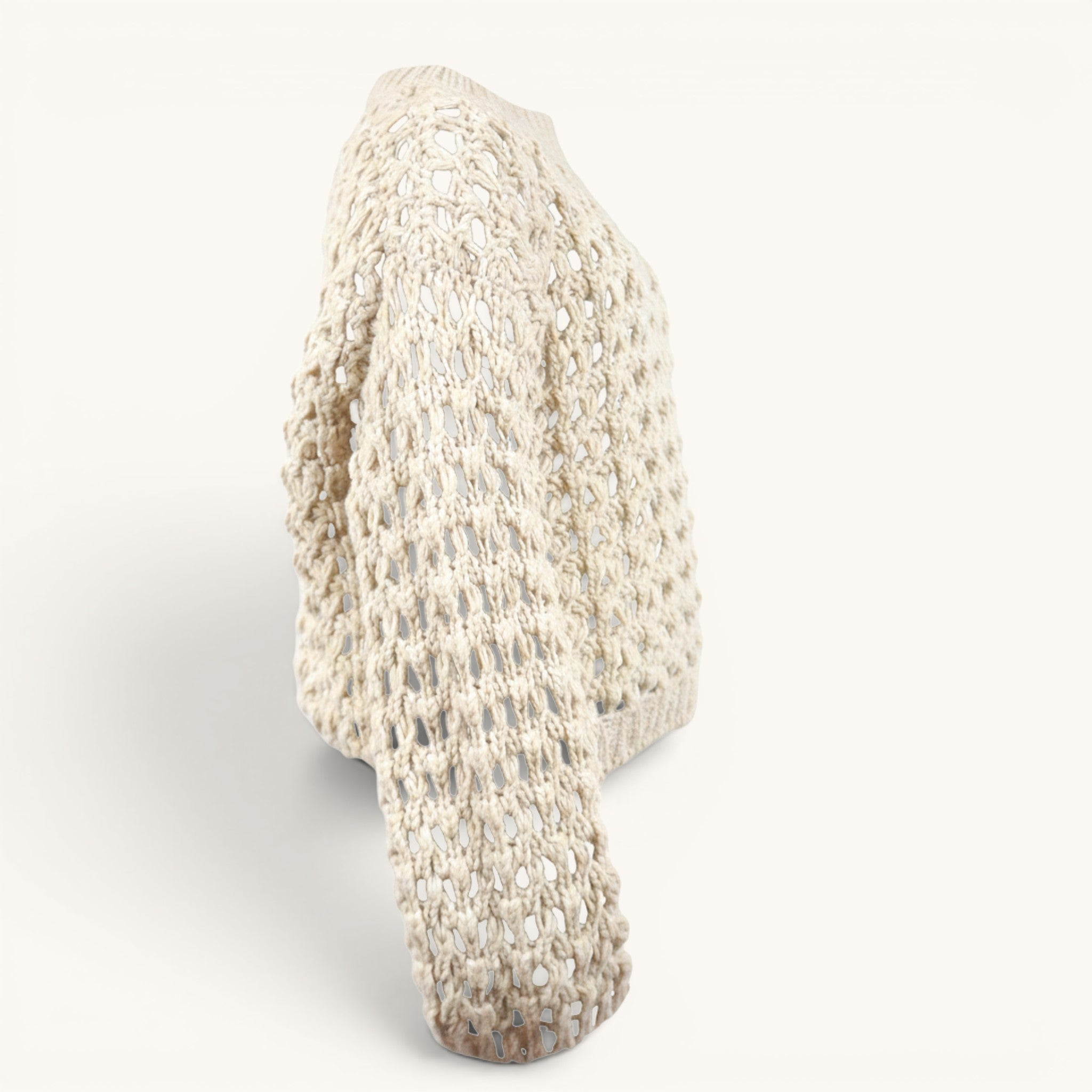 Numero 5 white knit sweater with open weave detail and regular fit. Made from acrylic and polyester blend.