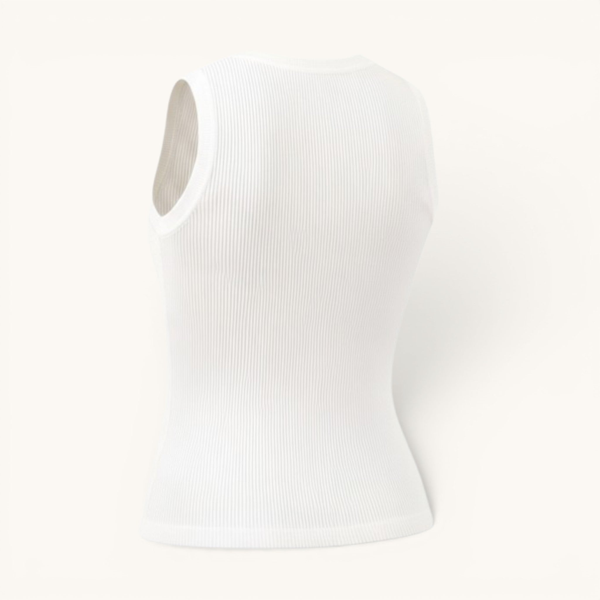 Numero 5 white ribbed cotton tank top with a crew neck and regular fit. Perfect for summer.