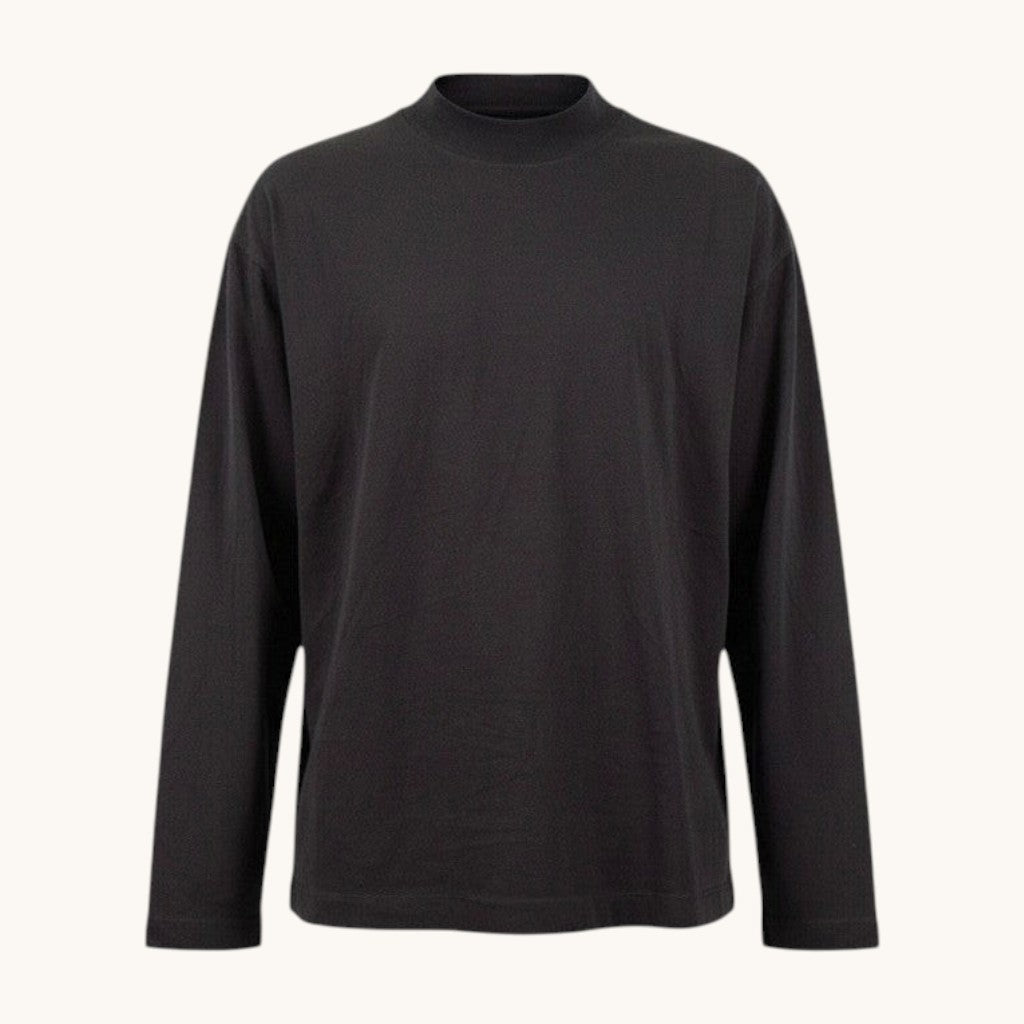 Numero 5 men's black 100% cotton long sleeve t-shirt with mock neck and regular fit.