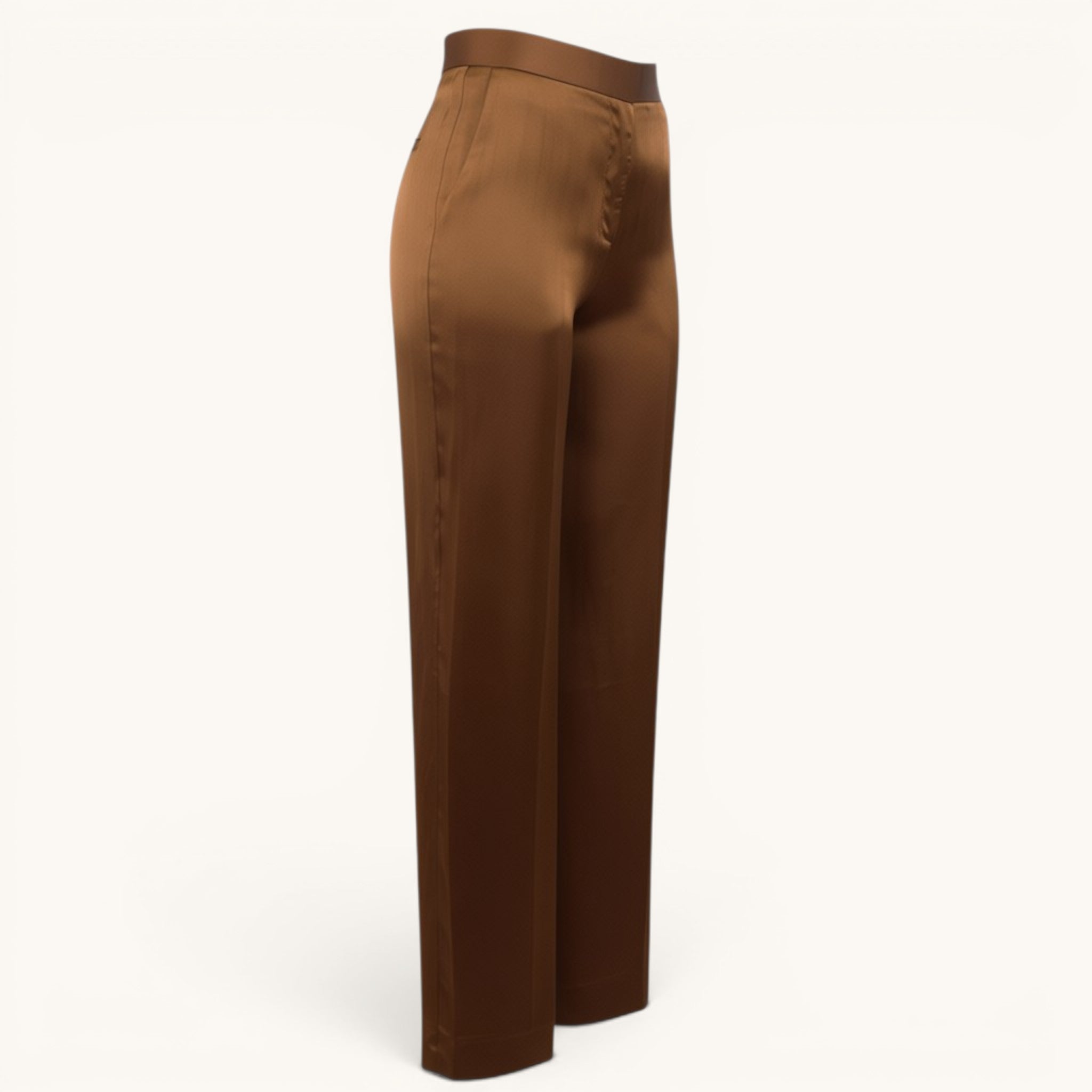 Numero 5 brown acetate and silk palazzo pants with regular fit, belt loops and back pocket.