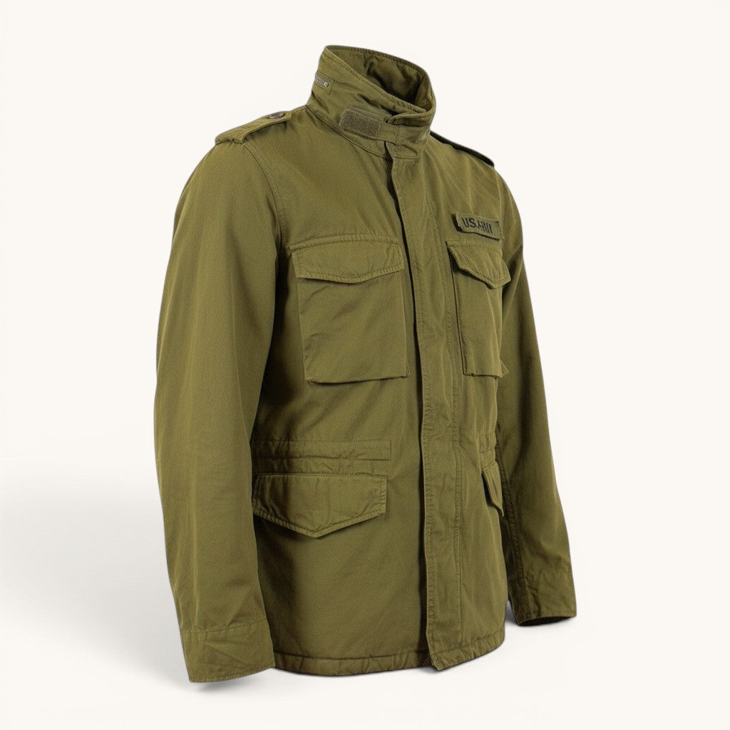 Numero 5 men's green cotton field jacket with multiple pockets and adjustable collar, ideal for spring-summer.