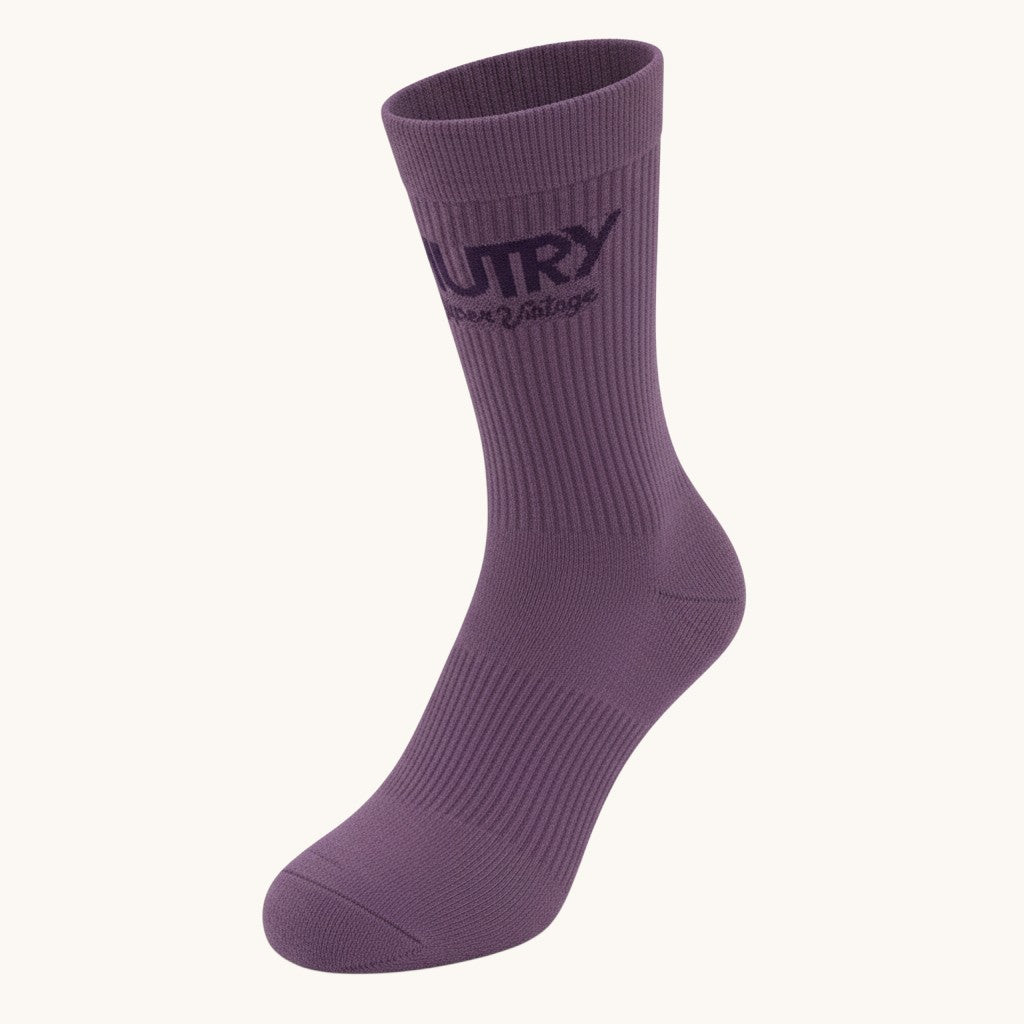 Numero 5 purple mid-calf socks with ribbed texture and contrasting AUTRY logo. Made from cotton blend.