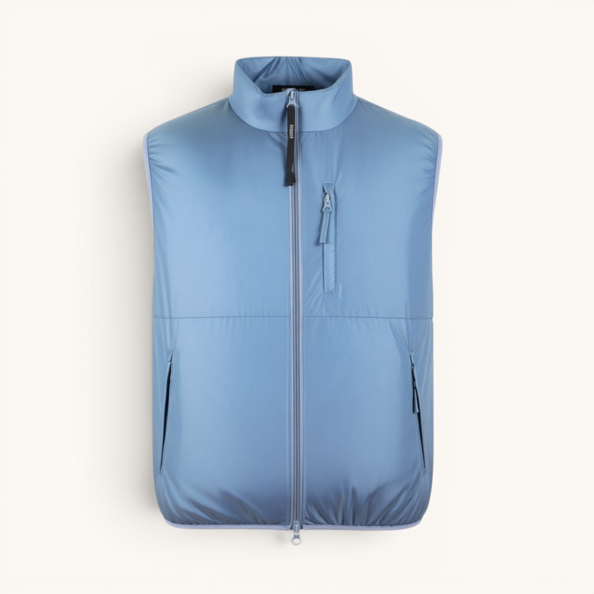 Numero 5 Aspesi light blue puffer vest with zip closure and chest pocket. Lightweight, water-resistant material.