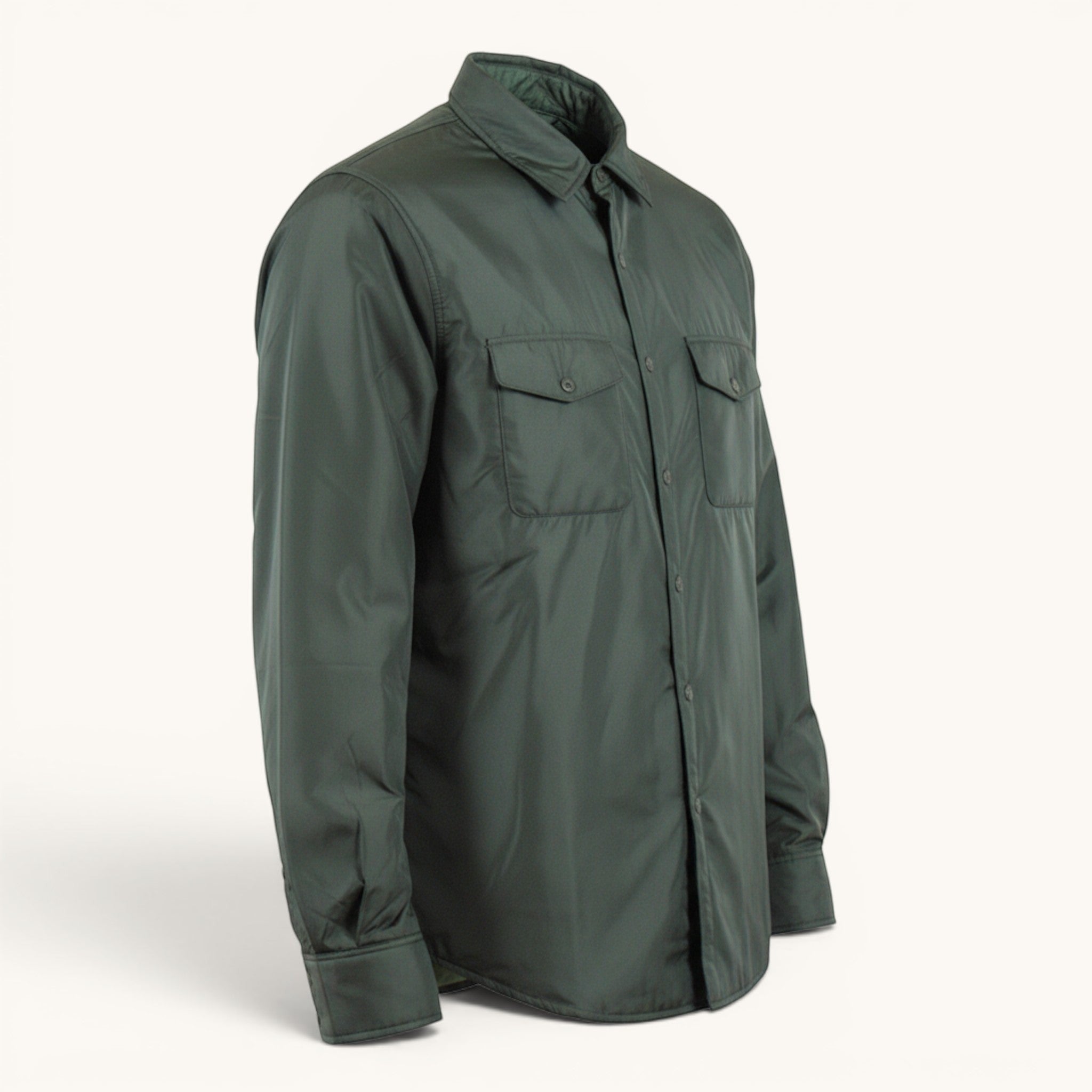 Numero 5 Aspesi dark green button-up shirt with two chest pockets and long sleeves.