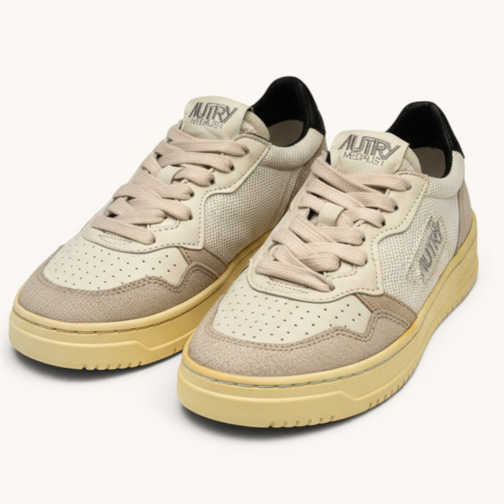 Numero 5 Autry white and beige leather sneakers with perforated toe and suede accents.