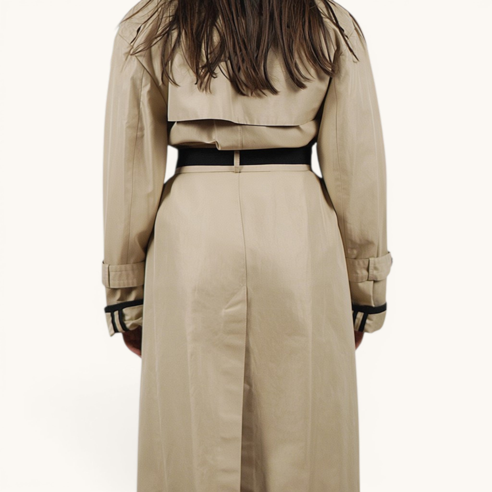 Numero 5 women's beige and black cotton-polyester blend trench coat with belt and double-breasted closure
