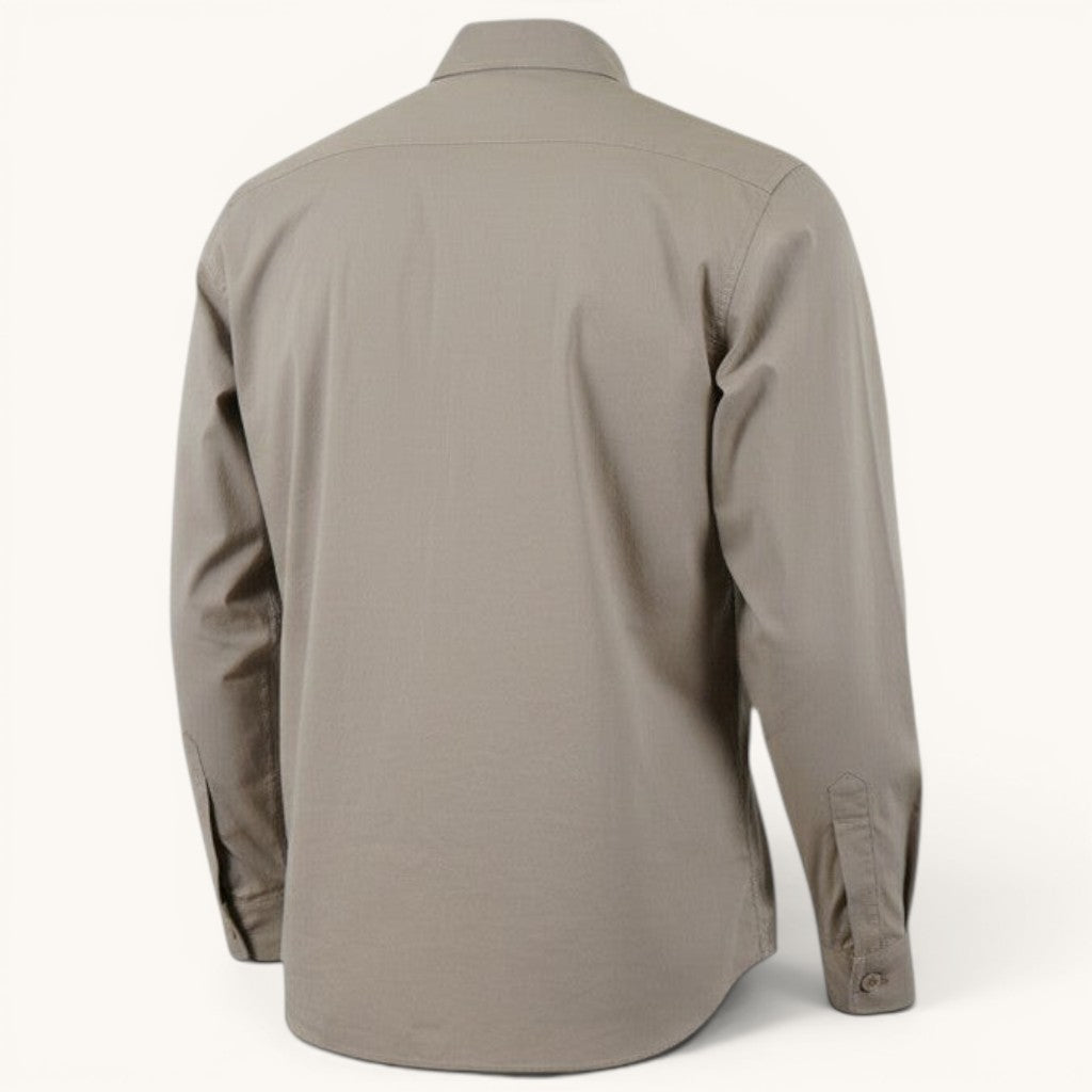 Numero 5 beige cotton blend shirt with 3 pockets and long sleeves.