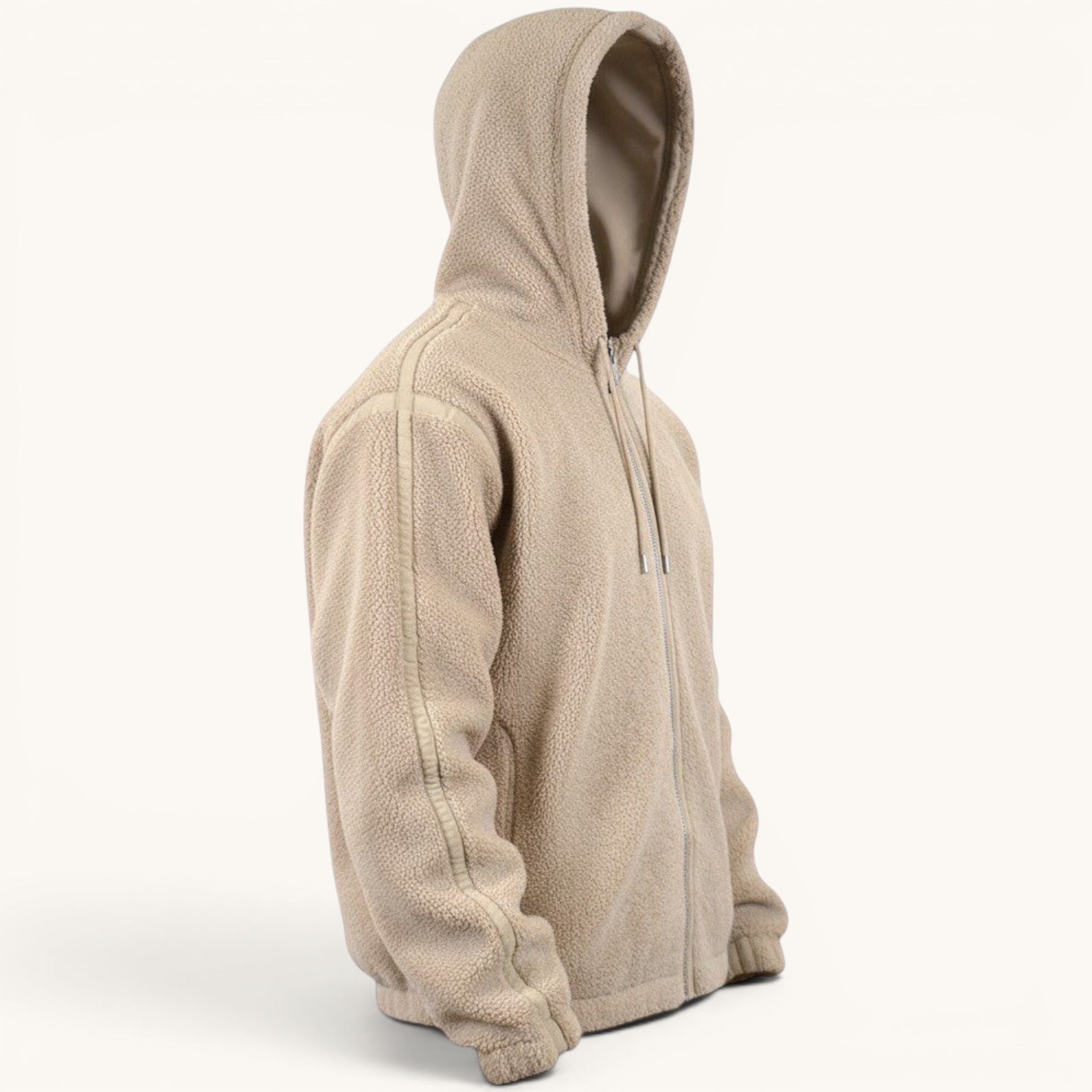 Numero 5 men's beige fleece zip-up hoodie with regular fit and sporty style.