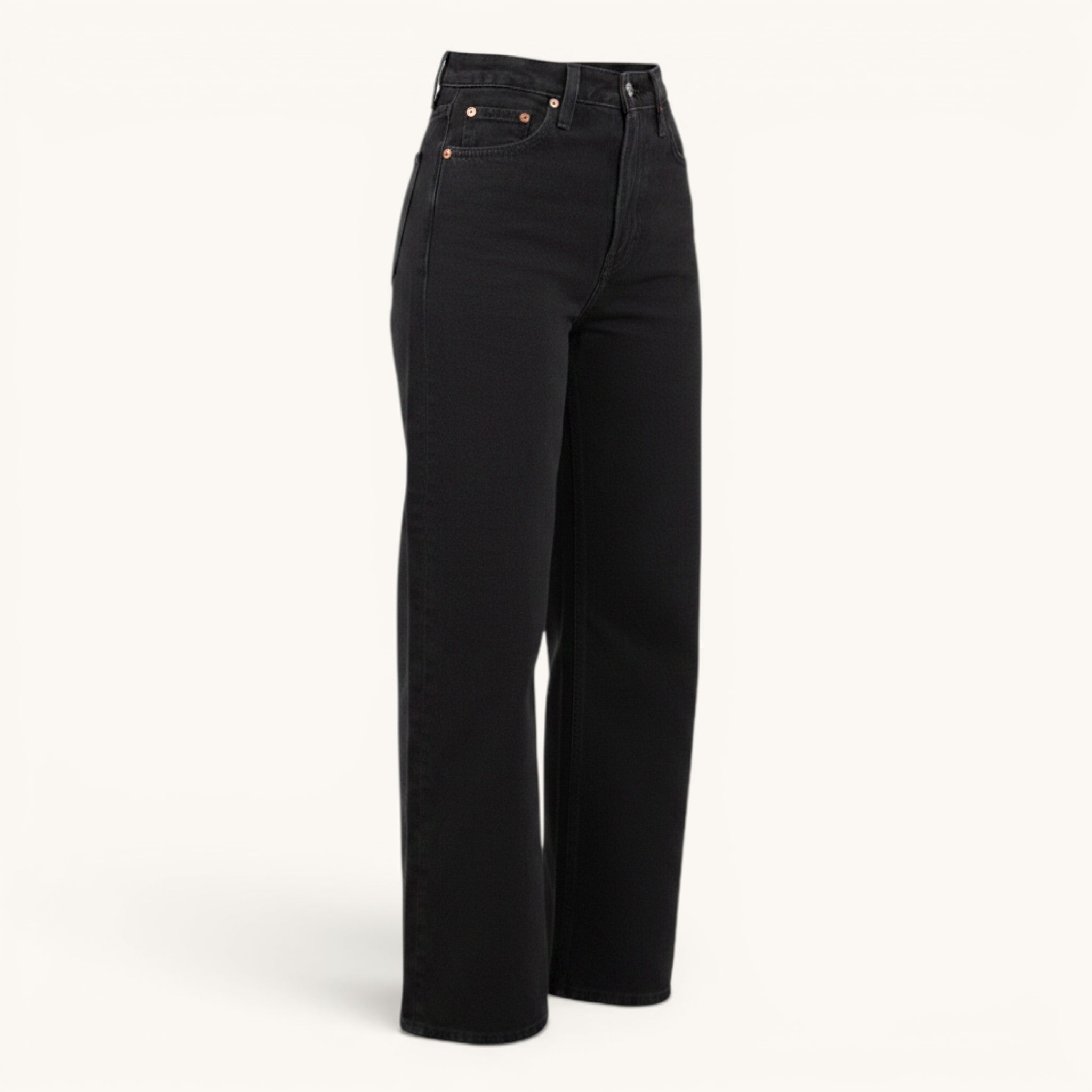 Numero 5 black cotton wide leg jeans for women, regular fit.