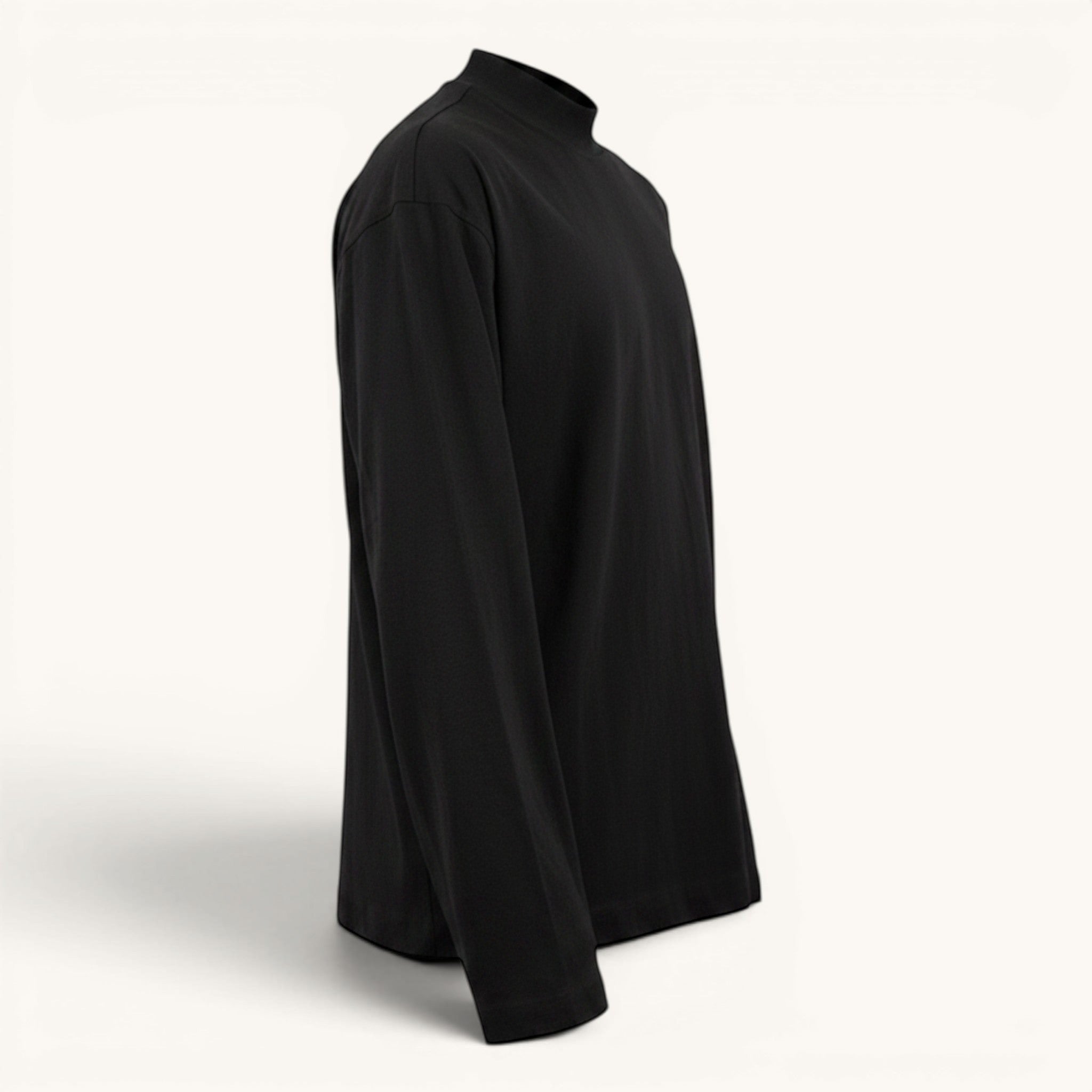 Numero 5 men's black long-sleeve t-shirt, 100% cotton, mock neck, regular fit.