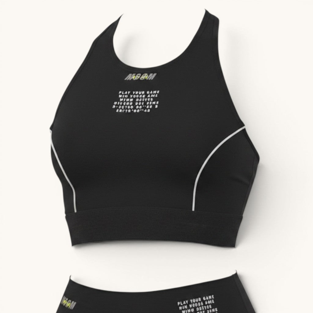 Numero 5 black polyamide and elastane sports top with white piping and MSGM active logo detail.
