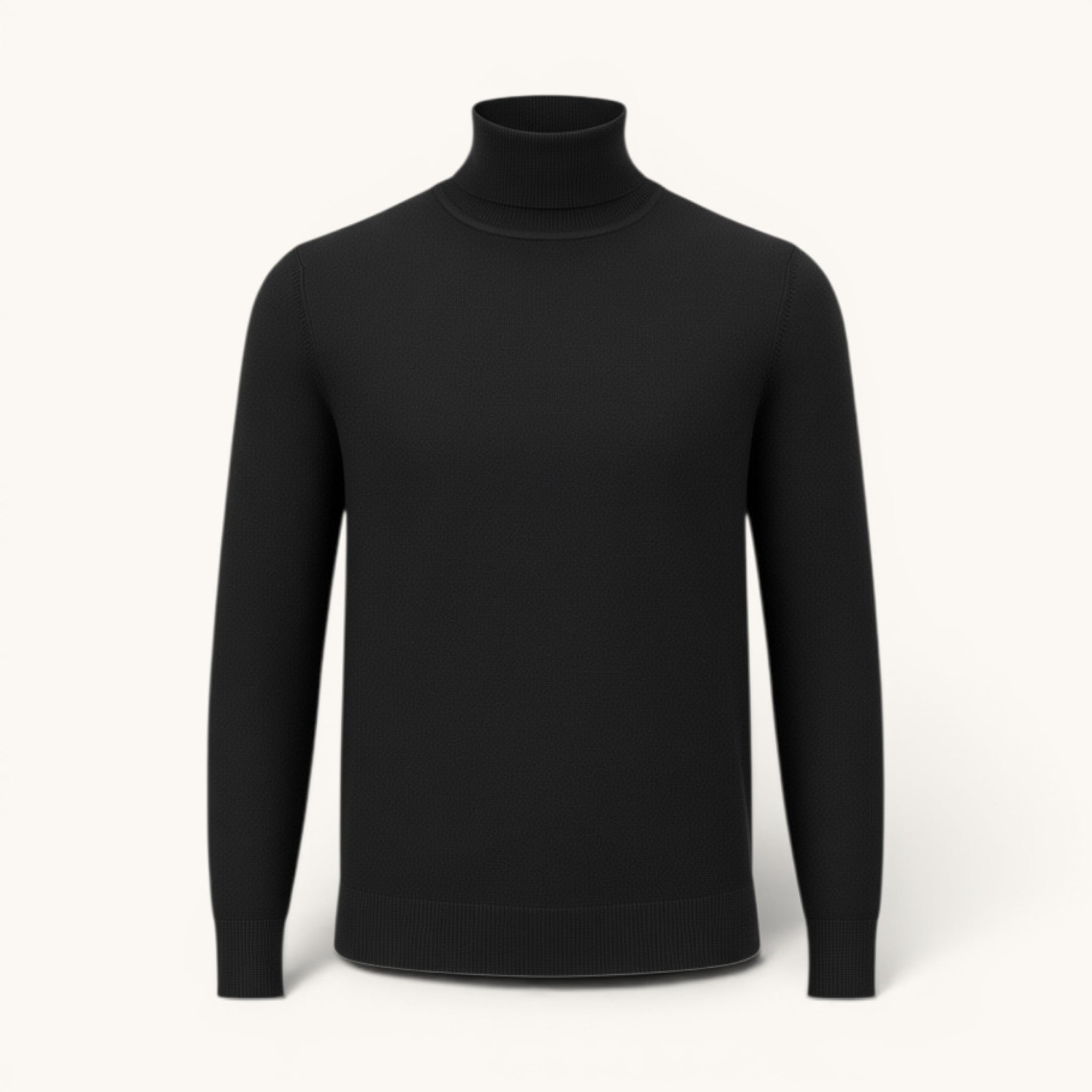 Numero 5 men's black 100% virgin wool turtleneck sweater with a regular fit and clean design.