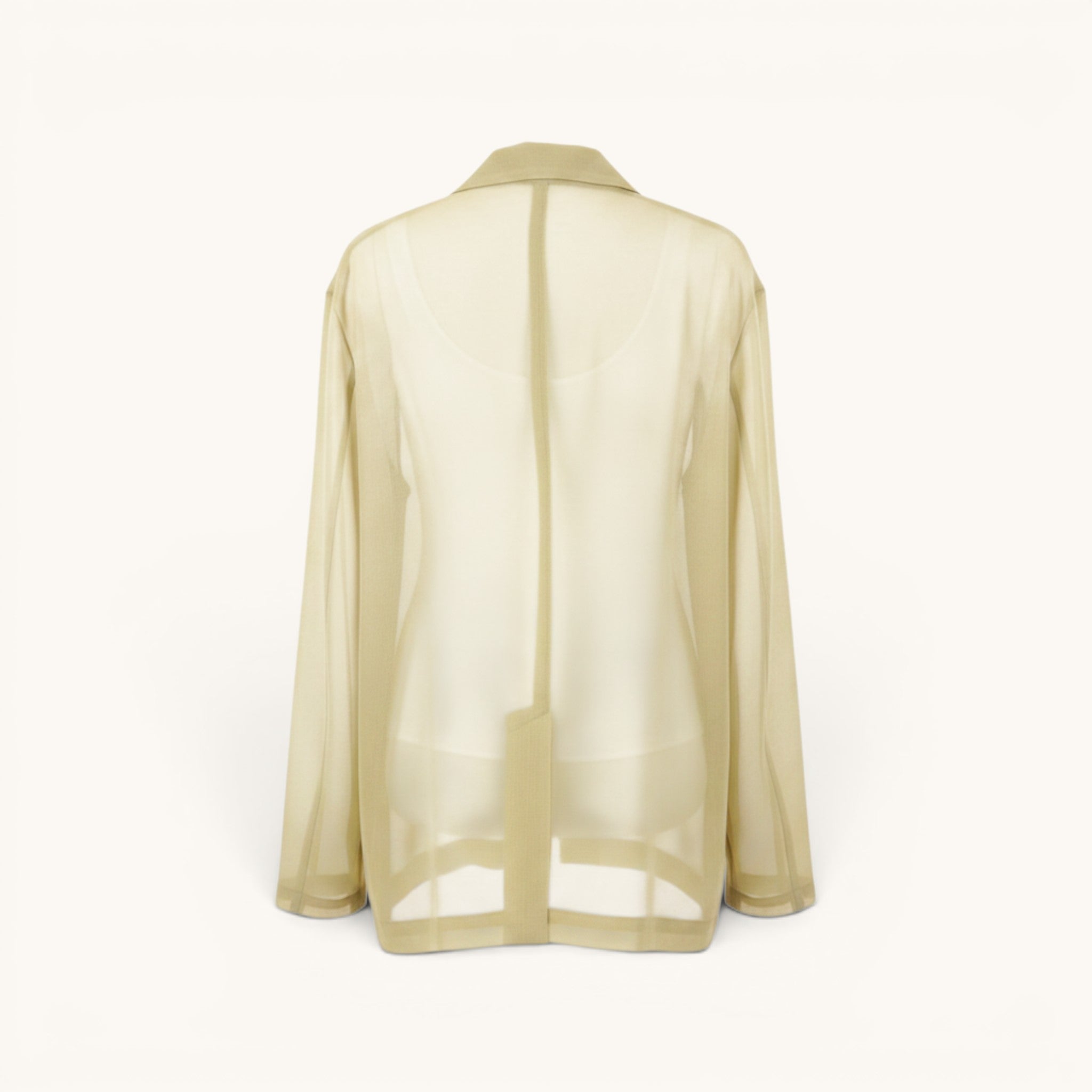 Numero 5 women's pea green sheer blazer, regular fit, single-breasted, made of 75% wool and 25% polyester for summer.