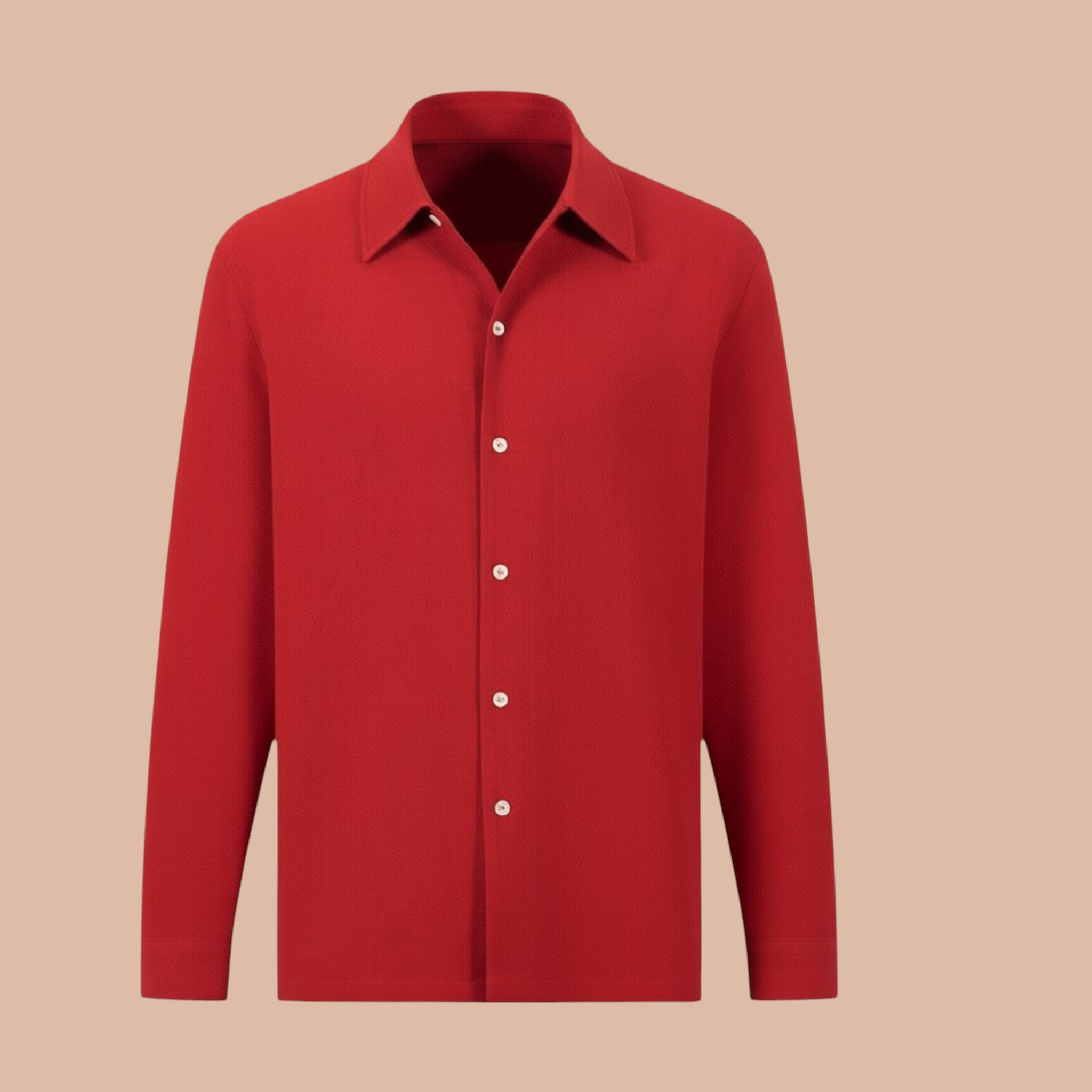 Numero 5 Camicia rossa in viscosa e lana vergine da uomo, vestibilità regolare, design moderno, stagione estiva.