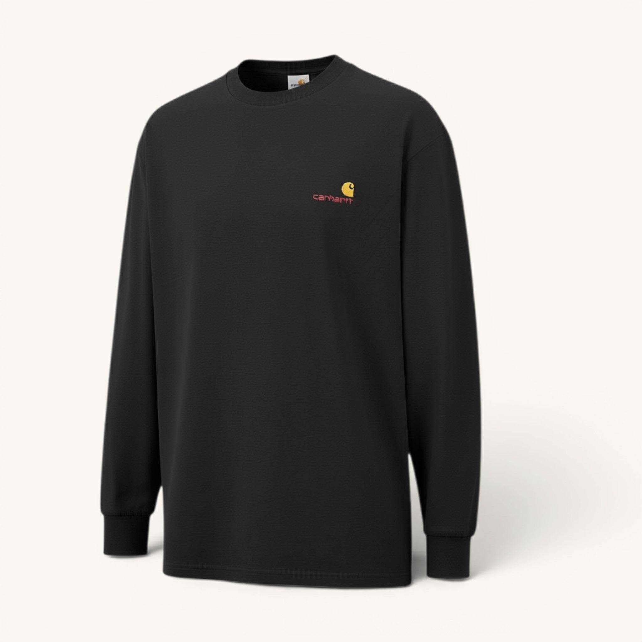 Numero 5 Maglia nera Carhartt WIP a manica lunga in 100% cotone, vestibilità regolare, con logo Carhartt sul petto.