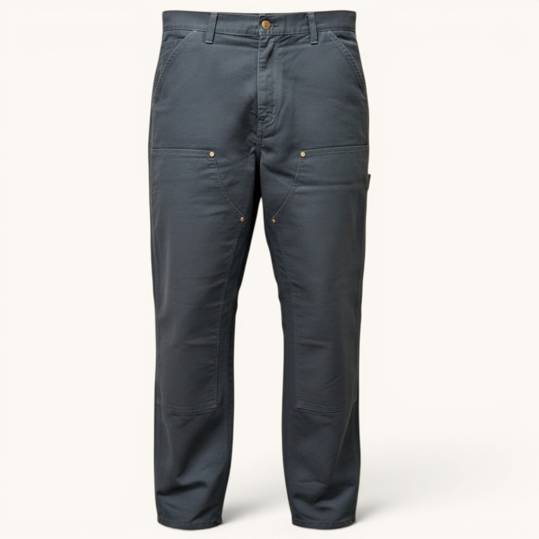 Numero 5 Pantaloni blu Carhartt WIP da uomo in cotone, vestibilità regular, design workwear con tasche funzionali e ginocchia rinforzate.