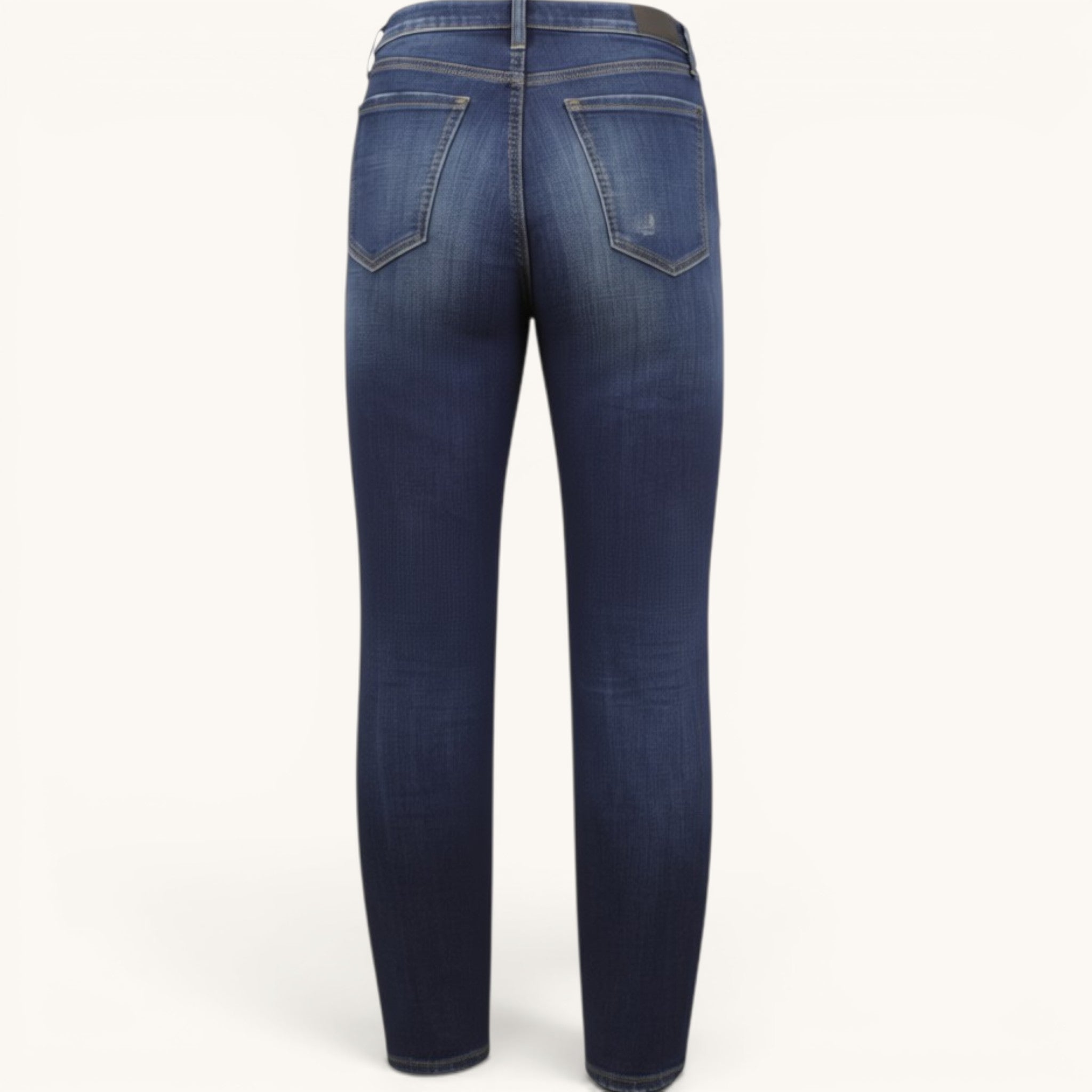 Numero 5 women's dark blue straight fit jeans, made from 98% cotton and 2% elastane, with a mid-rise waist and belt loops.