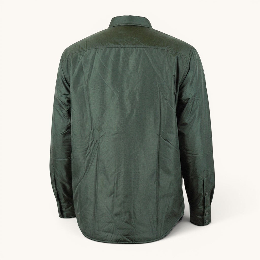 Numero 5 men's dark green collared button-up jacket, likely nylon or polyester, for casual wear.