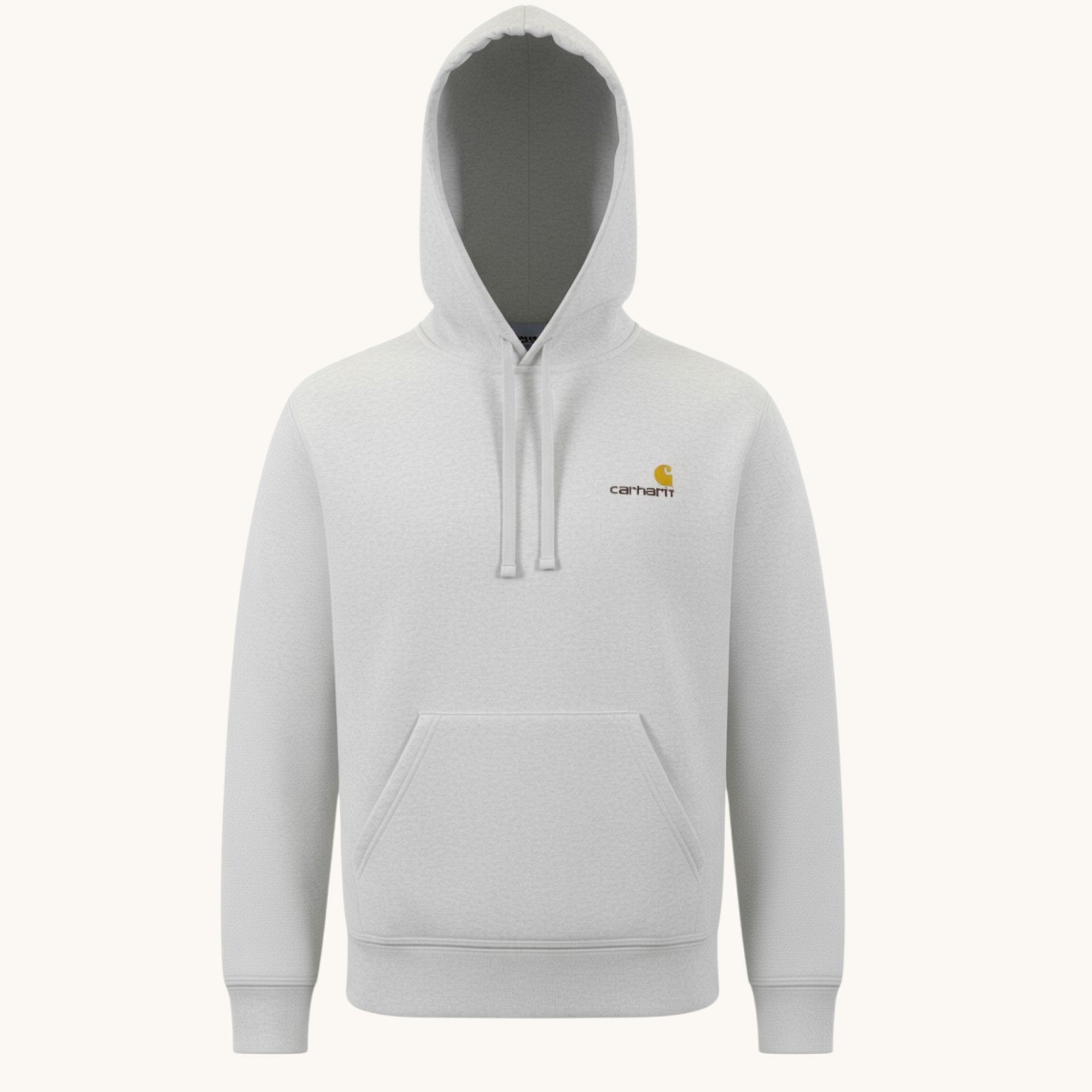 Numero 5 Felpa con cappuccio grigio chiaro da uomo in cotone e poliestere con logo Carhartt sul petto.